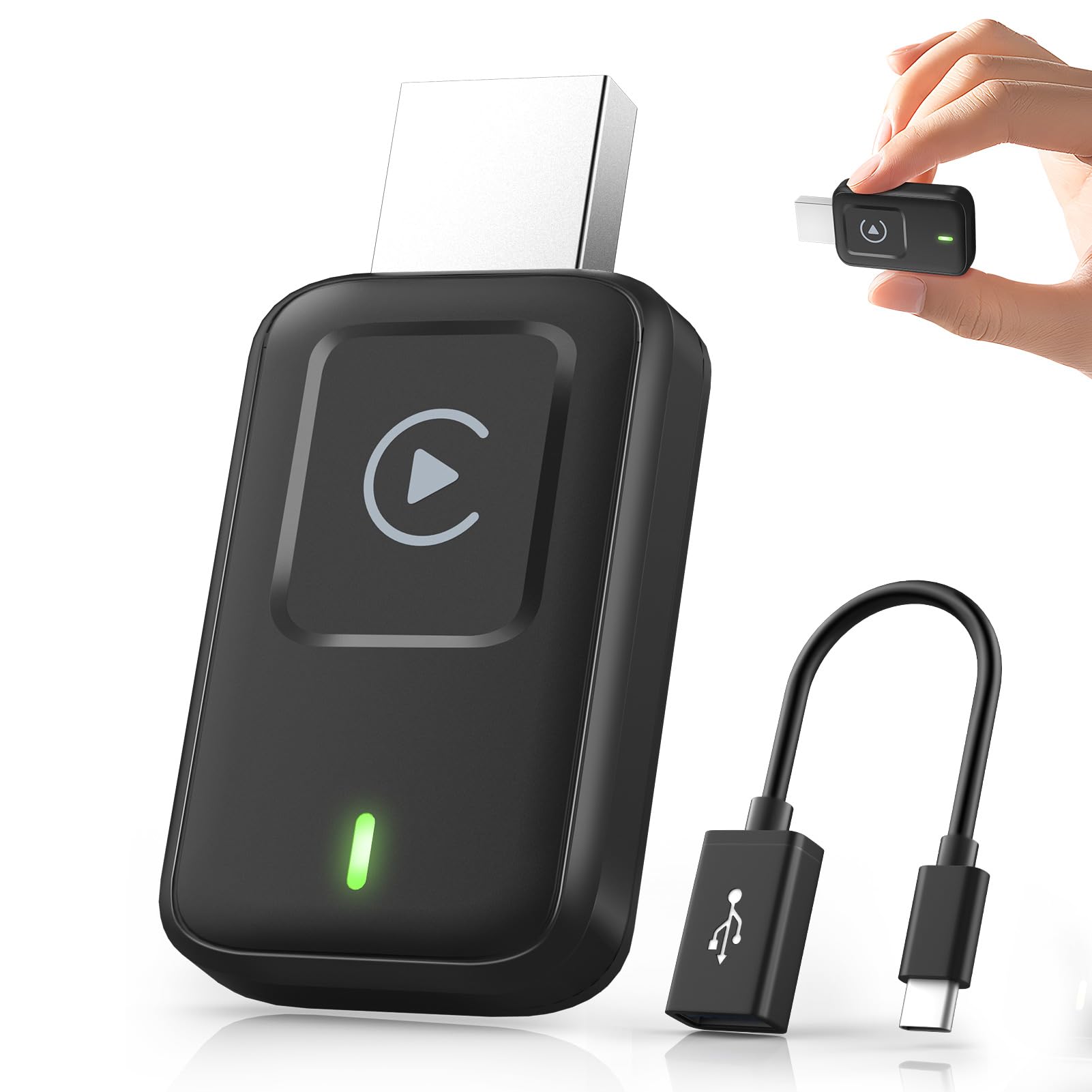 Wireless CarPlay Adapter for iPhone - Plug & Play USB CarPlay Dongle Converts Wired to Wireless, Compatible with Apple iPhone iOS 10+ & Cars from 2016 (Black) | Enjoy Hands-Free Music, Navigation & Calls While Driving