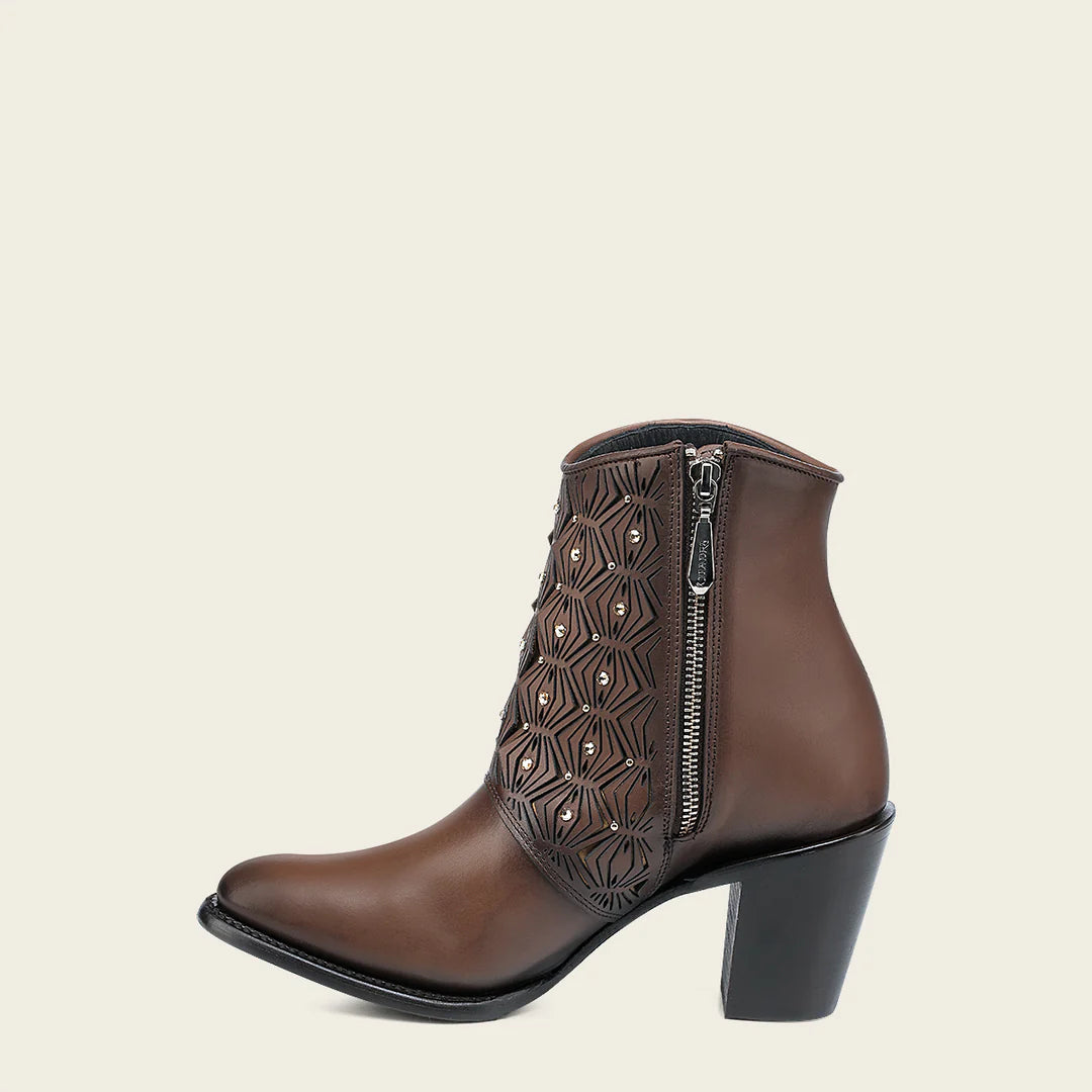 4V15RS Women's Western Cowgirl Leather Ankle Boots - Chocolate Brown - Stylish & Comfortable for Rodeo, Country Dancing & Everyday Wear