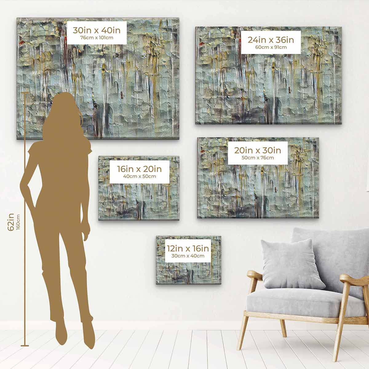 Modern Grey Abstract Wall Art Canvas Painting - Large Contemporary Home Decor for Living Room, Bedroom & Office