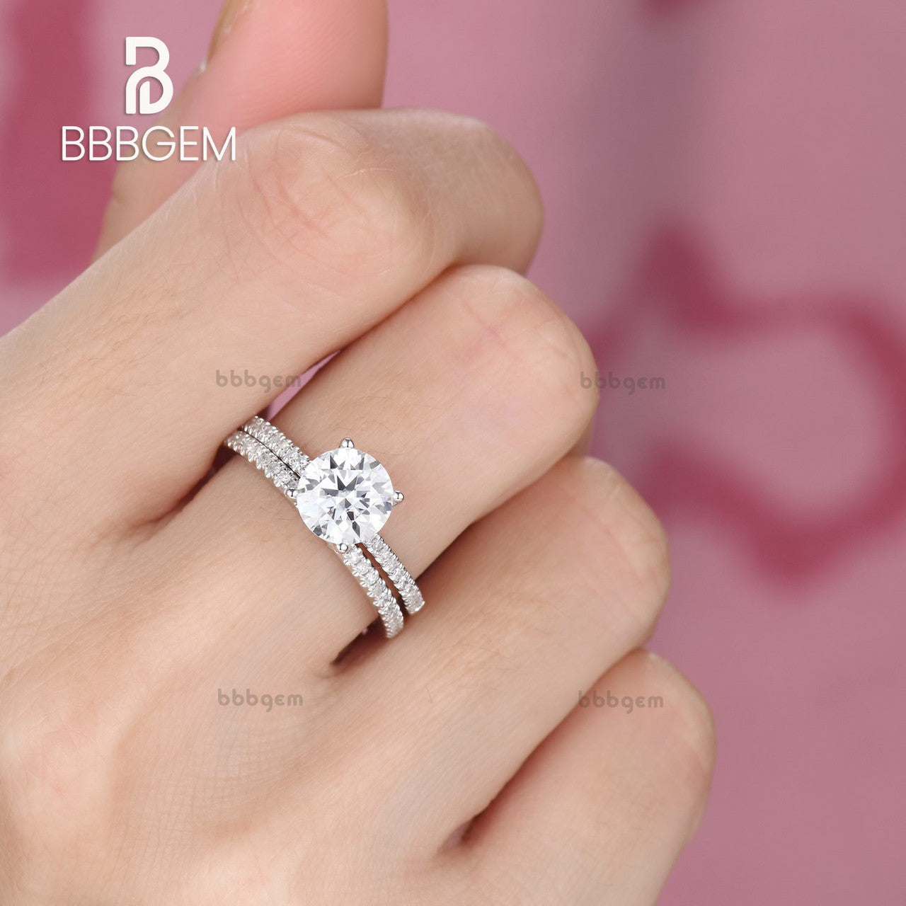 Moissanite Engagement Ring & Wedding Band Set - 7mm Round Solitaire Eternity Ring in 14K Rose Gold (D-E-F Colorless) | Perfect for Proposals, Anniversaries & Bridal Jewelry