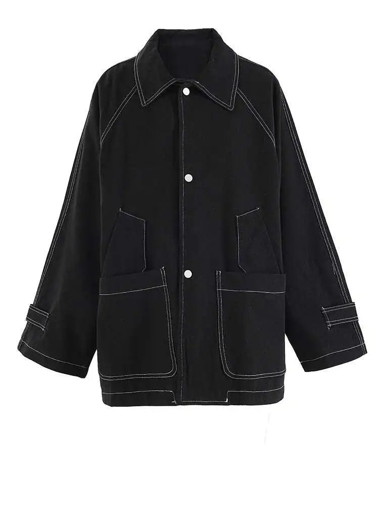 Stylish Big Size Denim Jacket & Wide Leg Pants Two-Piece Suit for Women - 2025 Spring Autumn Fashion Trend with Lapel Design - Perfect for Casual Outings, Office Wear & Street Style