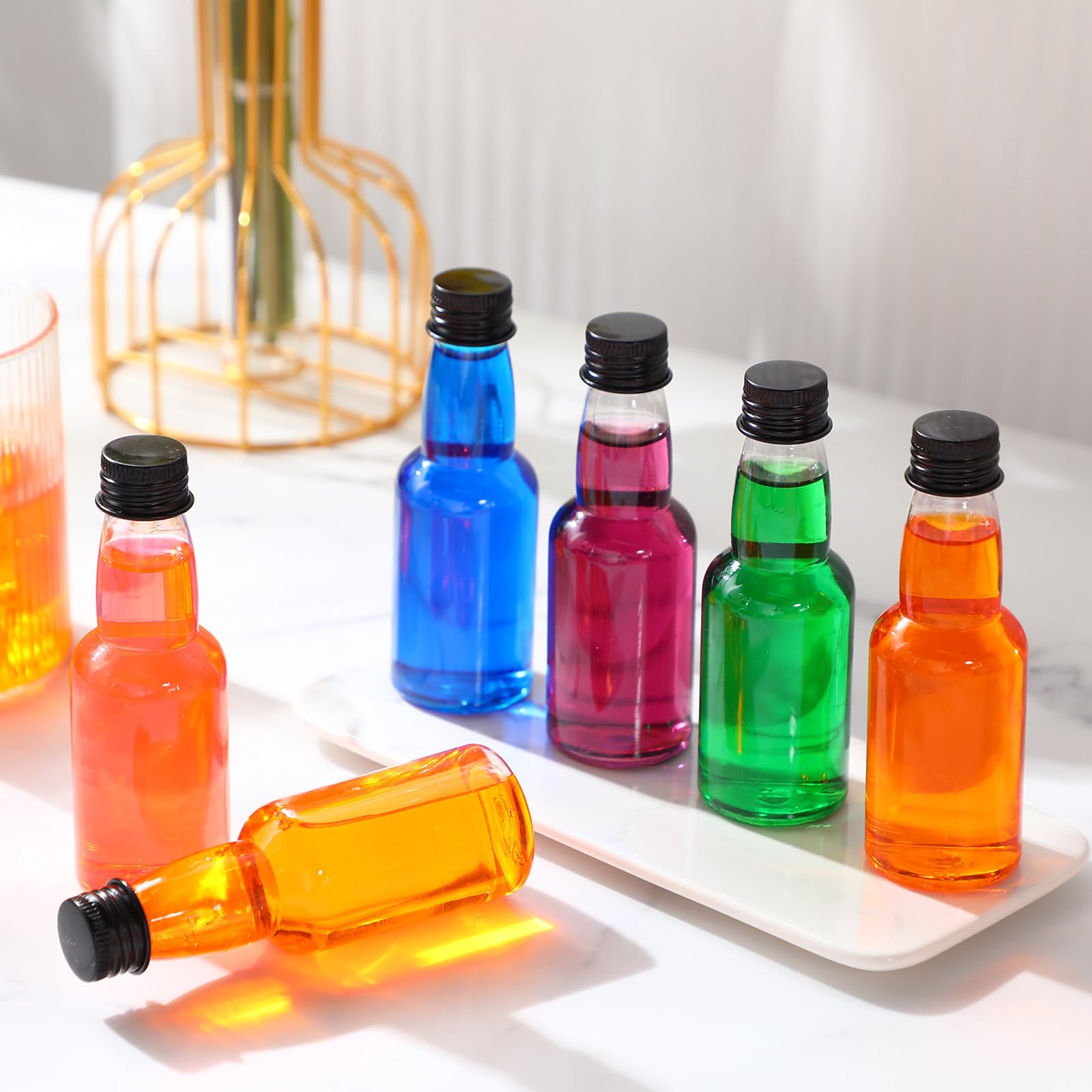 120 Pcs 2 oz Mini Liquor Bottles - Airtight Empty Plastic Shot Bottles with Funnels for Whiskey, Vodka & Cocktails - Perfect for Party Favors, Weddings, DIY Gifts & Home Bar Accessories (Black)