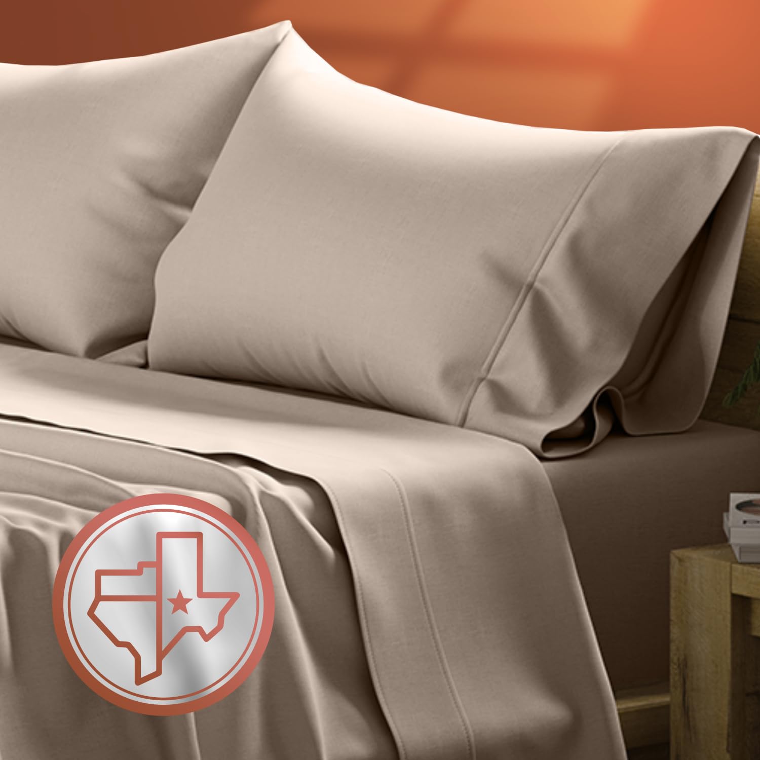Premium 600 Thread Count Egyptian Cotton King Size Bed Sheet Set (4-Piece) - Taupe Sateen Weave Sheets with 16