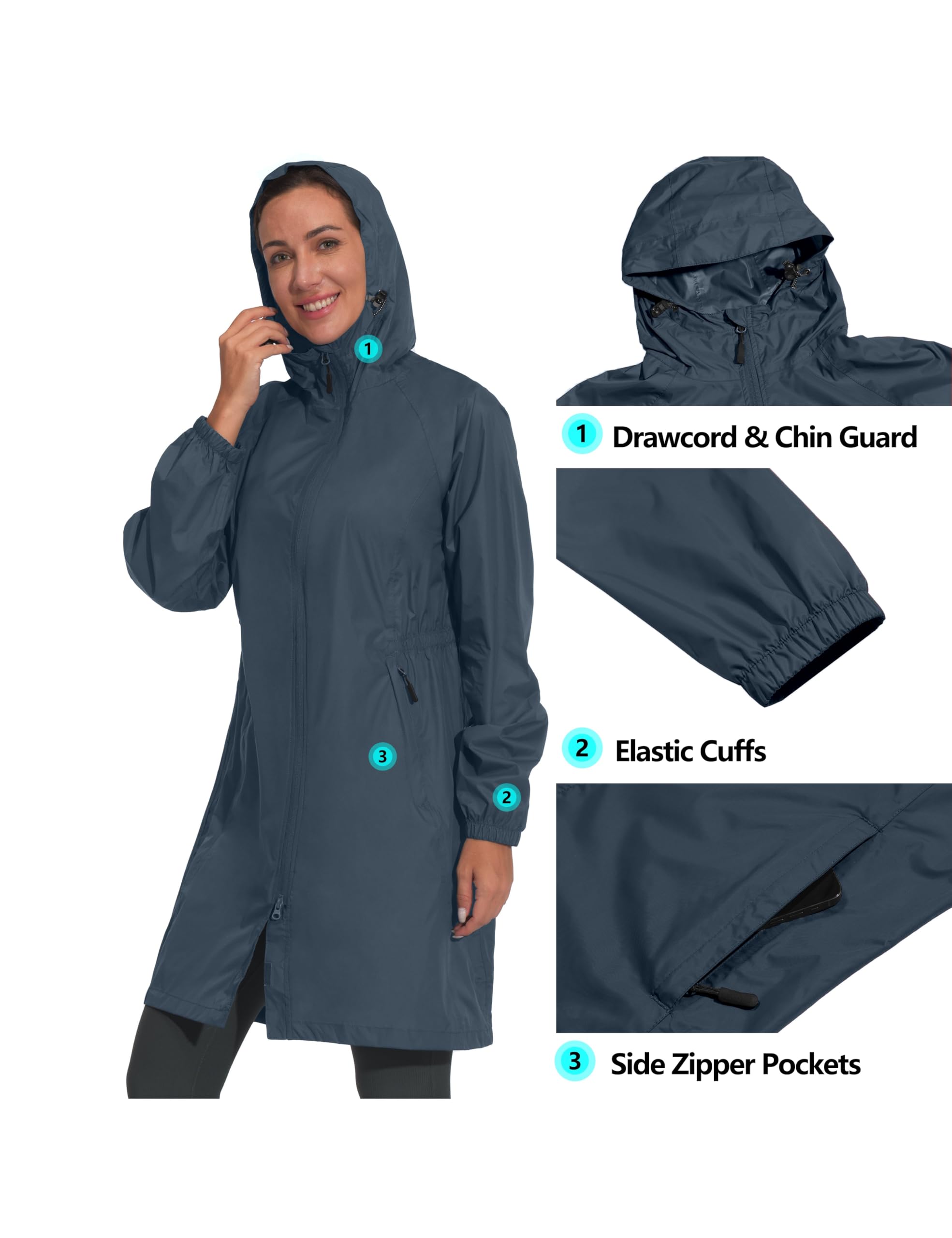 Mapamyumco Women's Ultra-Light Packable Waterproof Rain Jacket with Hood & Zipper Pockets - Perfect for Hiking, Travel & Outdoor Activities in All Weather Conditions
