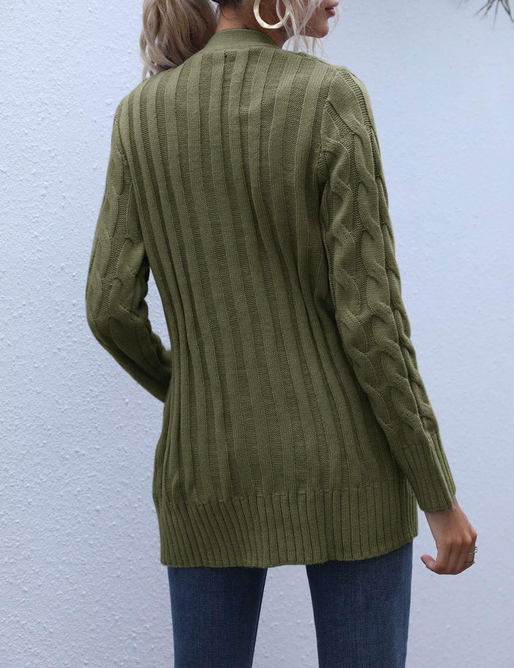 MEROKEETY Women's 2025 Fall Long Sleeve Cable Knit Cardigan Sweater - Open Front Button Loose Fit Outerwear for Casual Wear, Office & Date Night Outfits