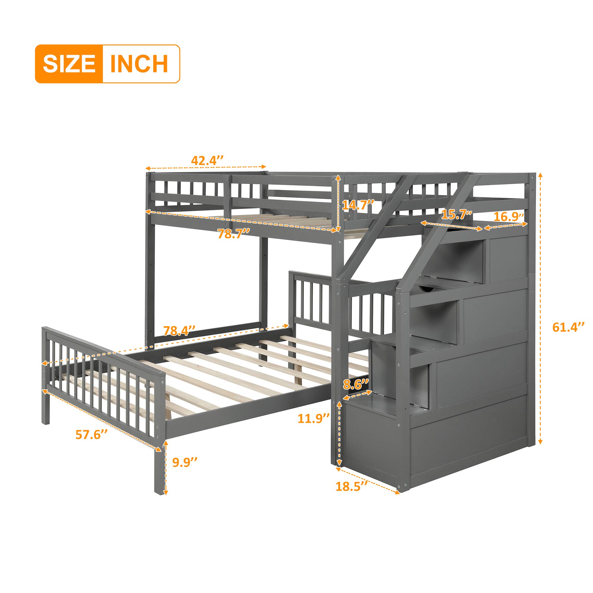 Knocbel Twin Over Full Loft Bed with Ladder - Solid Wood Platform Bed Frame with Slats Support, Guard Rails & 3 Storage Compartments - 450 lbs Weight Capacity (Espresso Finish) - Perfect for Kids Rooms, Small Apartments & Dorm Rooms