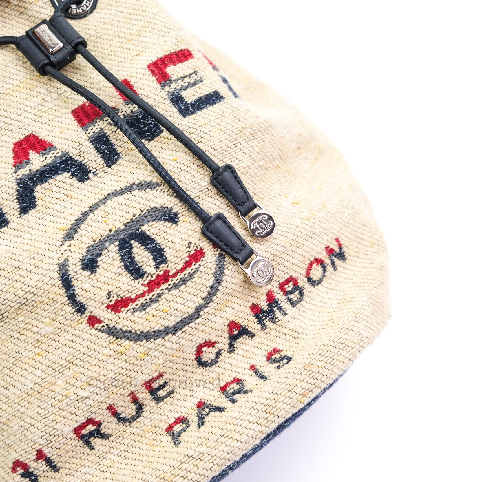 Chanel Canvas Deauville Drawstring Bag in Beige & Red - Luxury Tote for Women, Perfect for Beach, Travel & Everyday Use