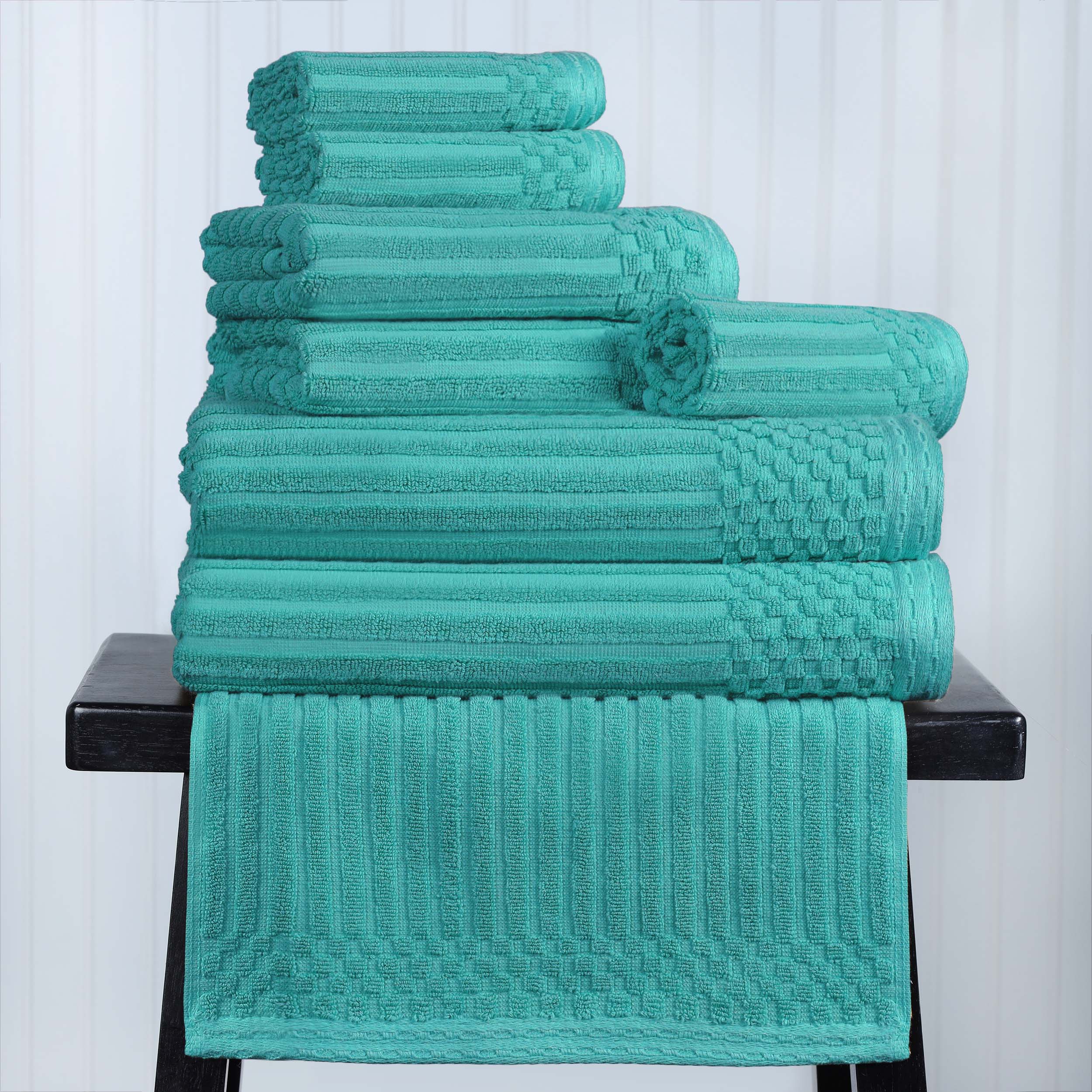 Premium 8-Piece Cotton Ribbed Towel Set - Soft, Absorbent & Medium Weight Bath Towels for Spa, Gym & Luxury Home Use