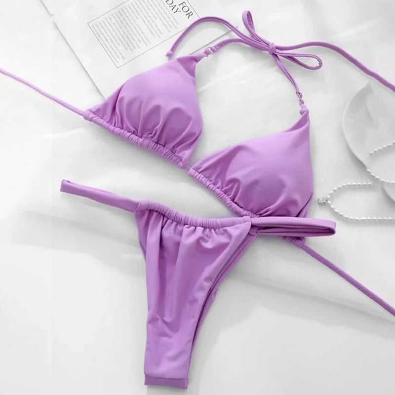 14 Colors Brazilian Bikini Set - Sexy Micro T-Back Thong Swimsuit for Women | Solid Color Bathing Suit | Perfect for Beach, Pool Party & Summer Vacation 2023