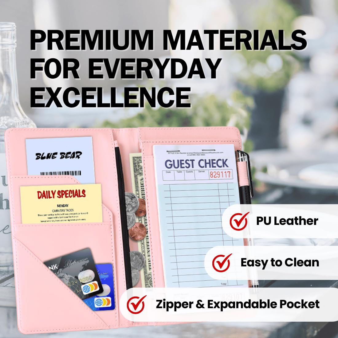Durable Waitress Server Book for Restaurants, Cafes & Bars