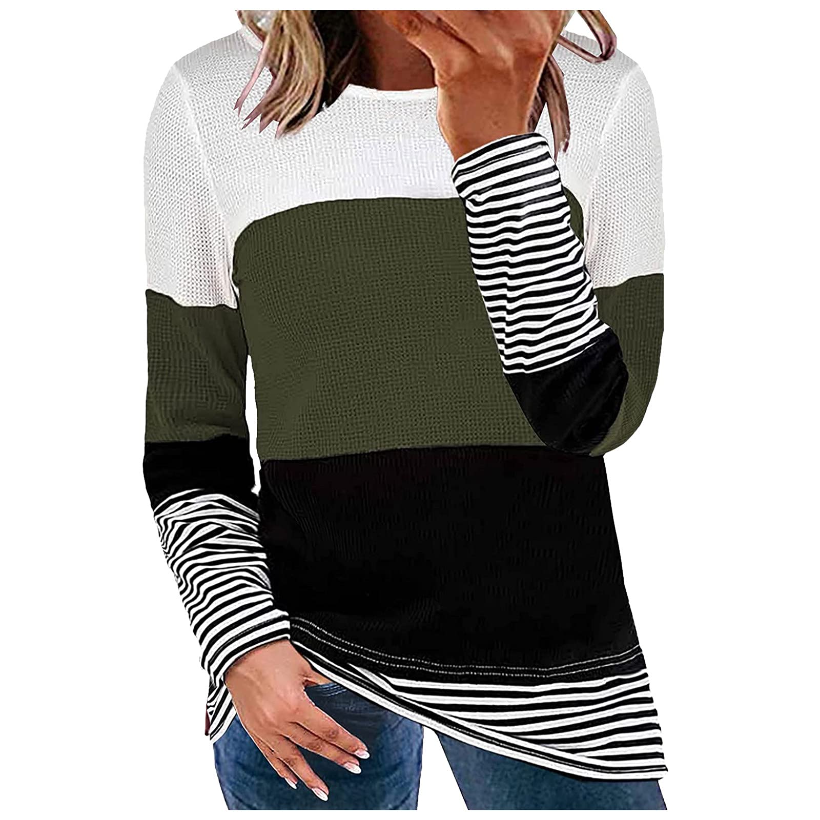 Women's Long Sleeve Striped Print Pullover Sweatshirt - Casual Crew Neck Fashion Top for Everyday Wear, Work & Weekend Outfits