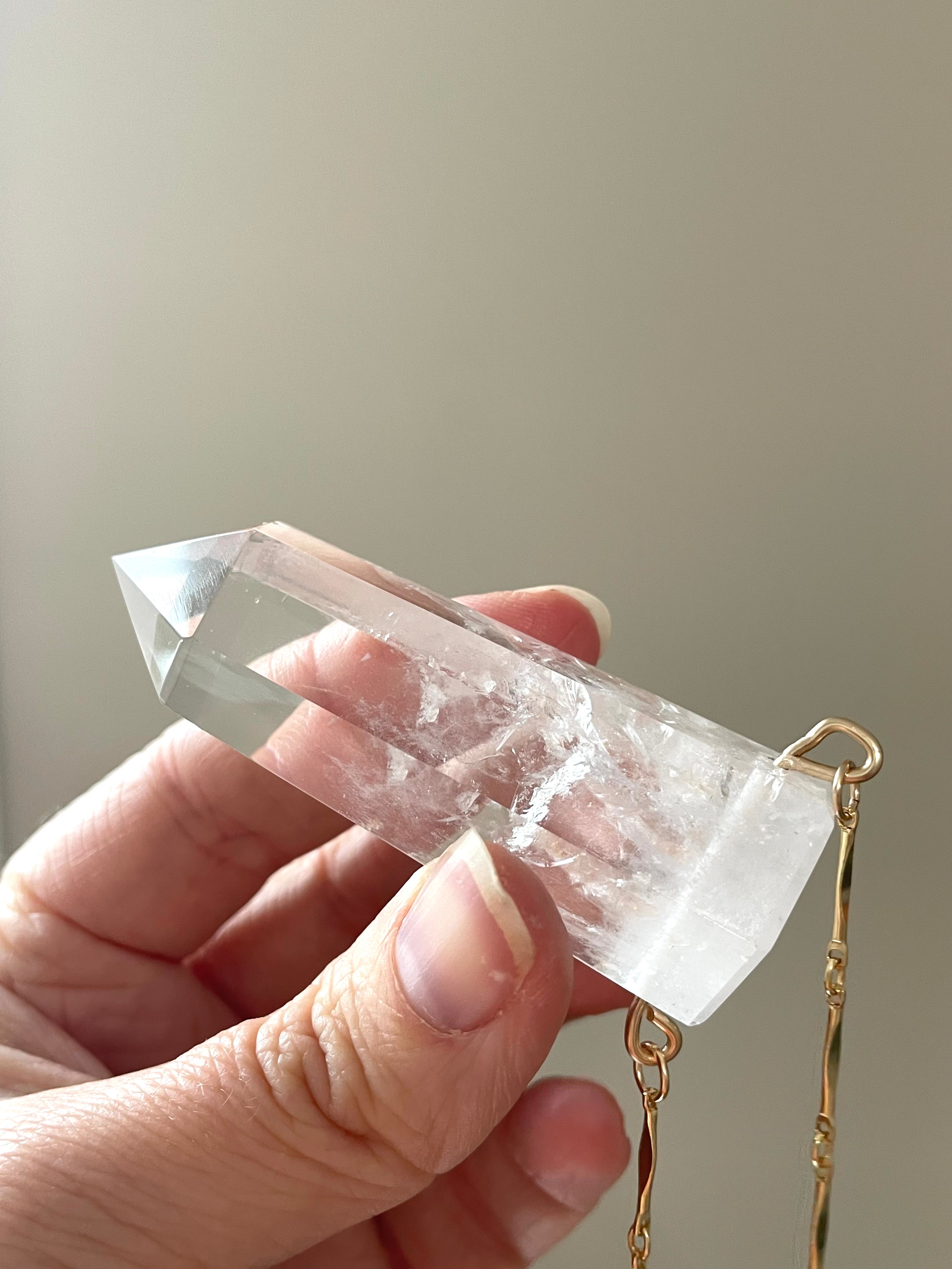 Extra Large Chunky Clear Quartz Tower Necklace - 14kt Gold Filled Pendant for Women | Healing Crystal Jewelry for Meditation, Yoga & Spiritual Gifts