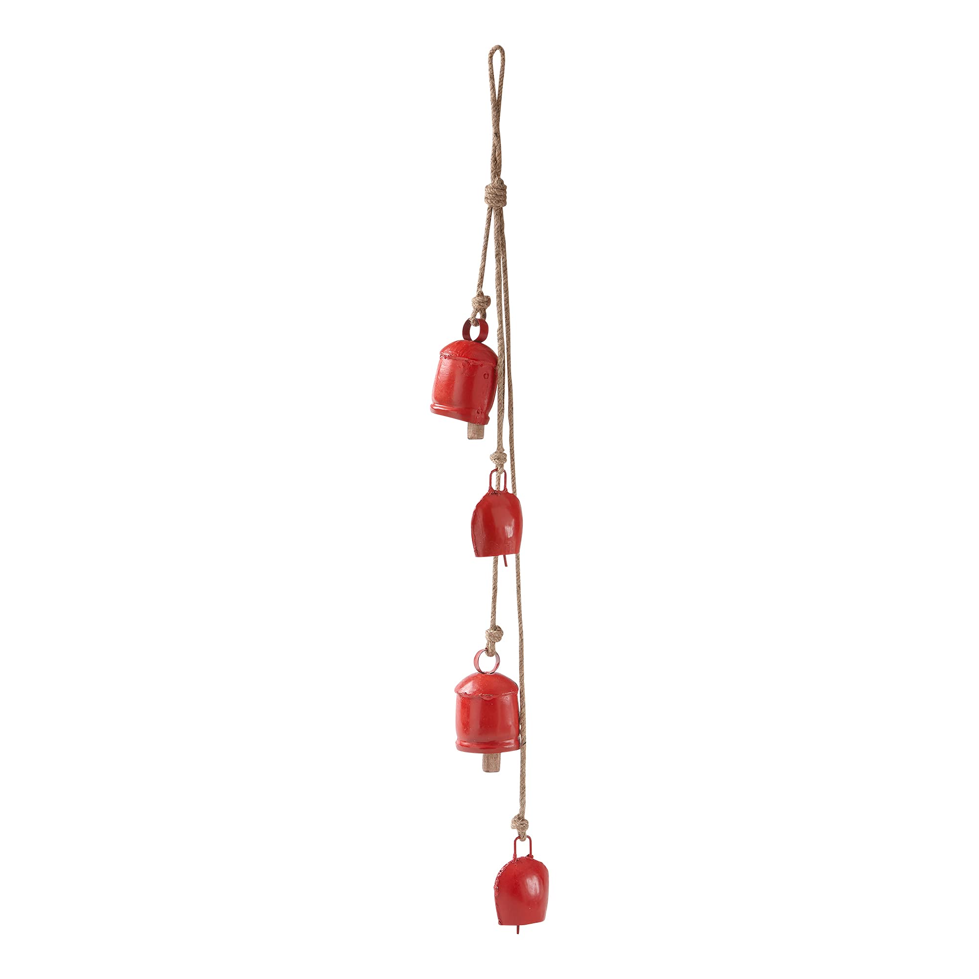Vintage Antique Bells with Jute Rope Swag - Red Rustic Farmhouse Decor for Christmas, Weddings & Home Styling