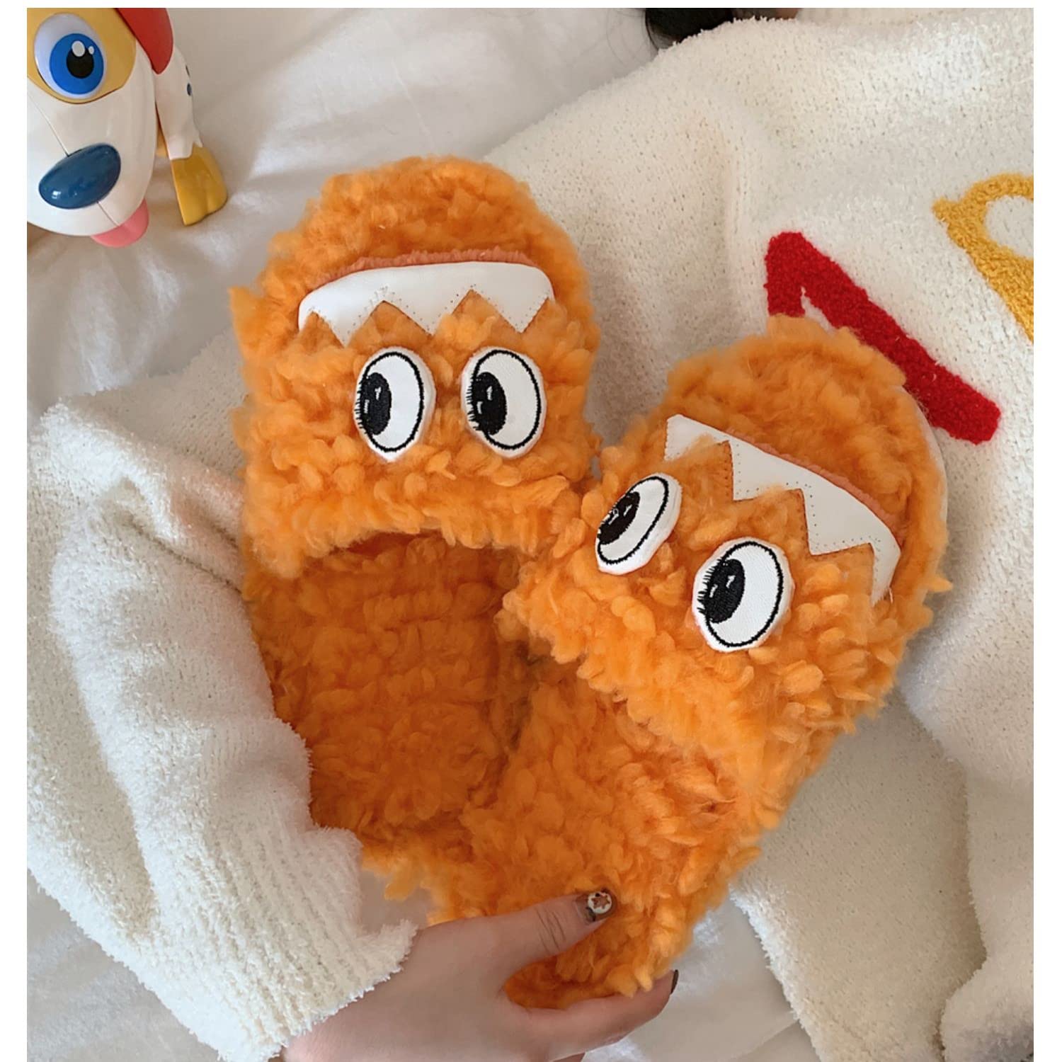 Funny Eyes Fuzzy Slippers - Fluffy Kawaii House Slippers for Women | Cozy Indoor Slippers for Home, Dorm & Lounge Wear