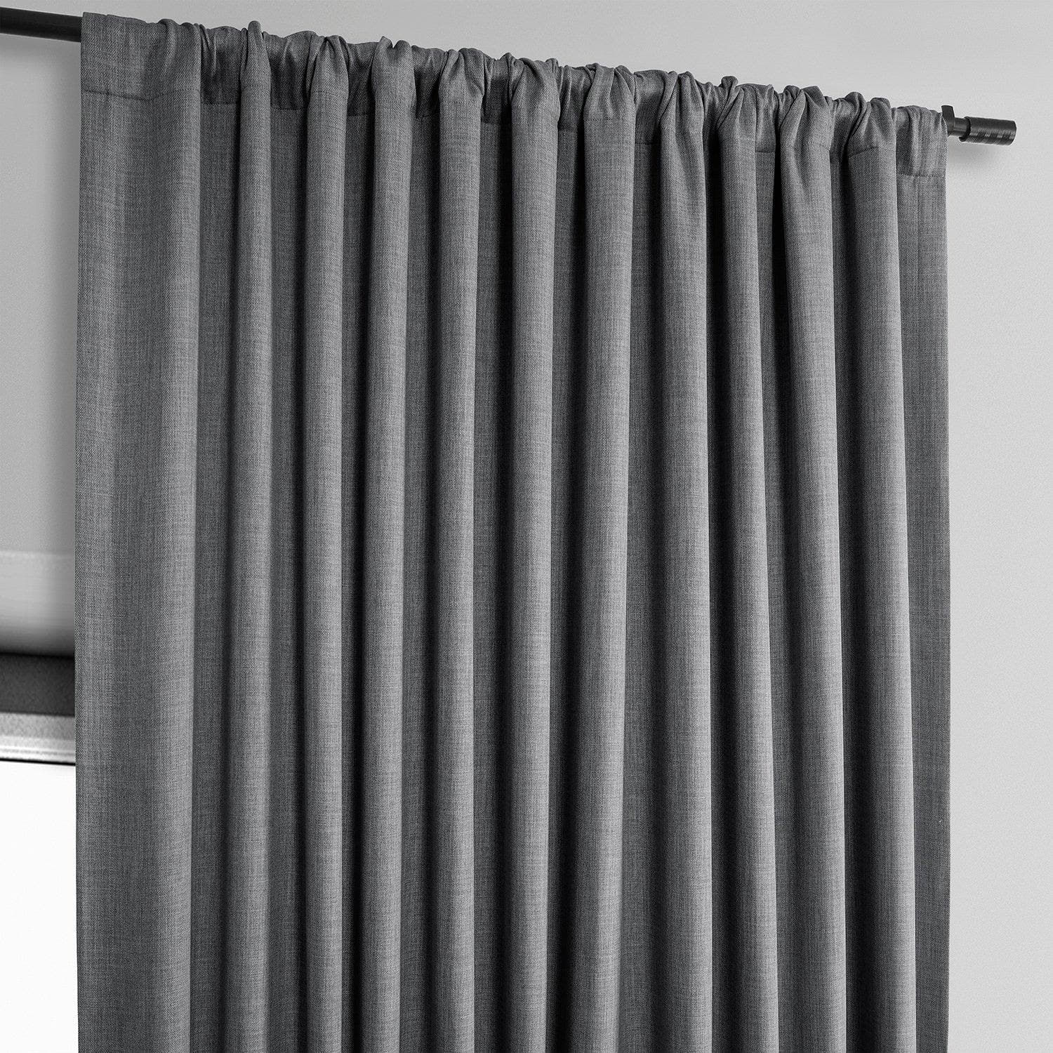 Dark Gravel Extra Wide Textured Faux Linen Blackout Curtains for Bedroom & Living Room - Noise Reducing, Thermal Insulated Window Drapes for Home Decor