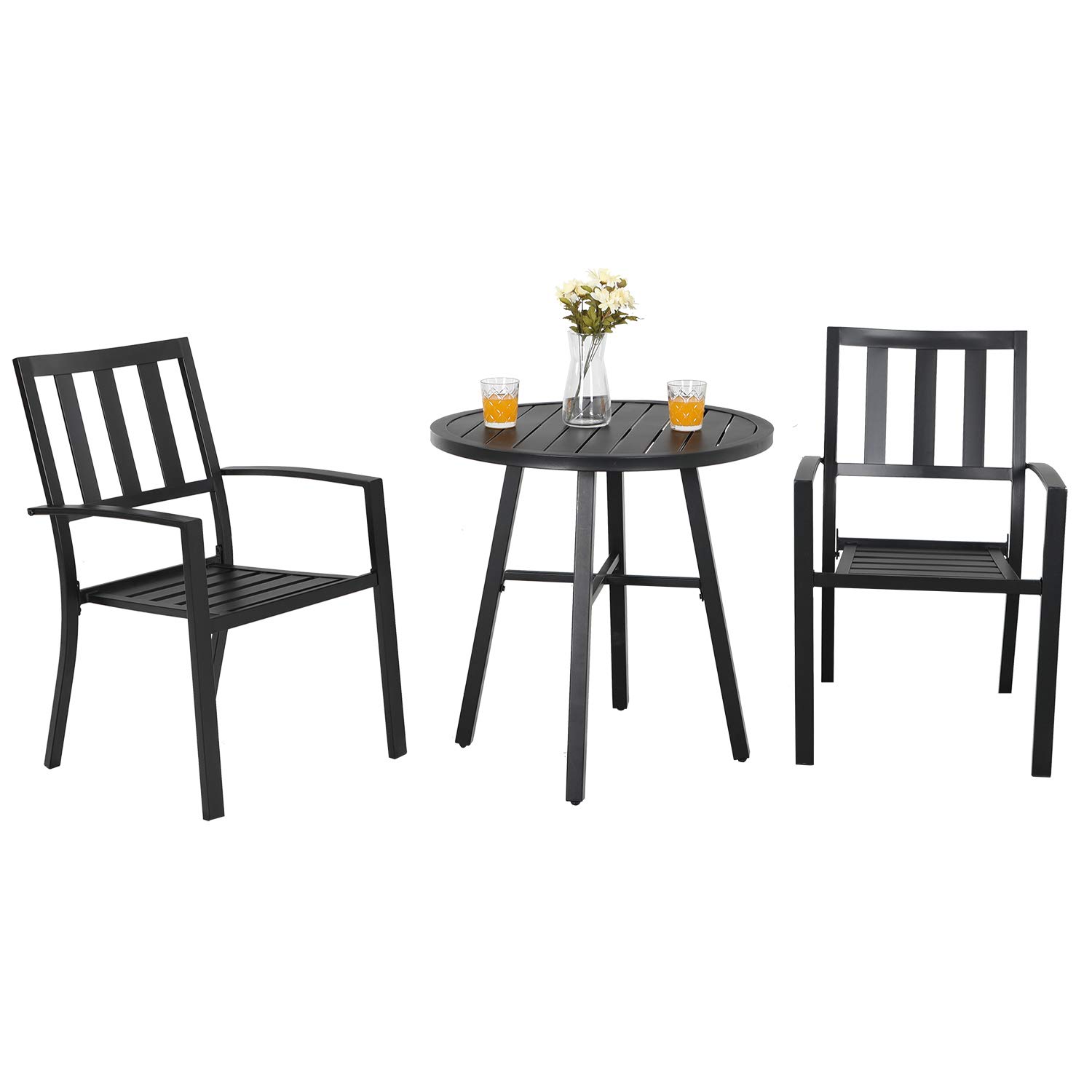 PHI VILLA 3-Piece Metal Patio Bistro Set - 28-Inch Steel Top Outdoor Table & Chairs - Perfect for Garden, Balcony, and Small Space Dining