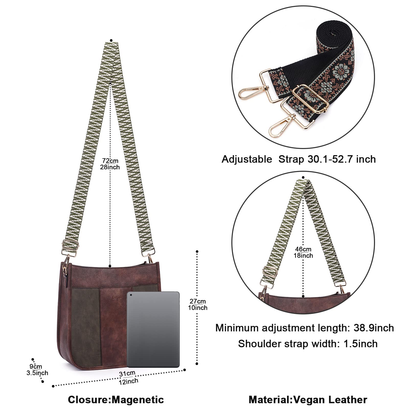 Vegan Leather Crossbody Bag for Women - Adjustable Strap Hobo Shoulder Purse, Stylish & Trendy Handbag for Everyday Use, Work, Travel & Shopping