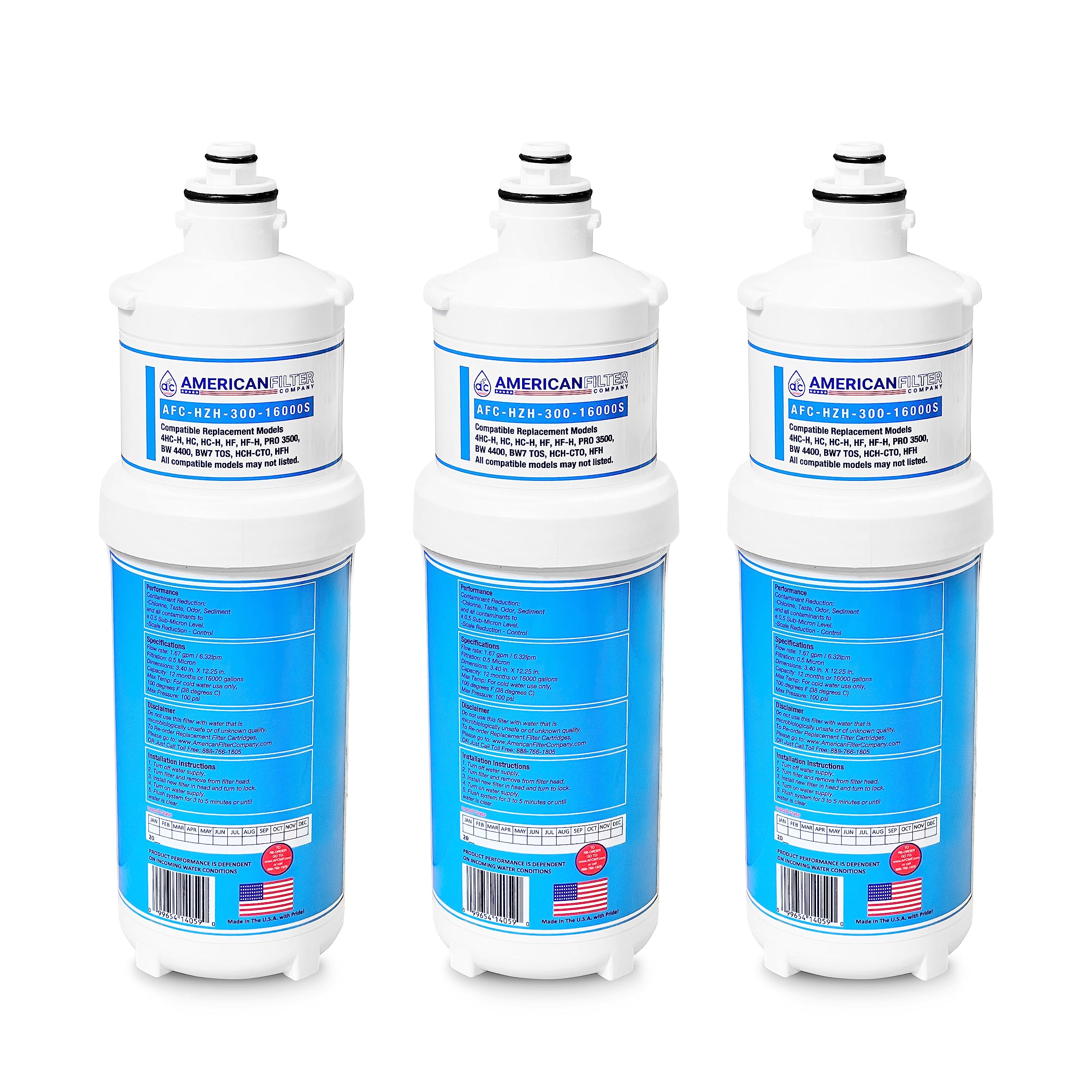 AFC HZH-300-22000SK Water Filter Replacement for Hoshizaki H9655-11 Ice Machine | USA Made | 3-Pack | Compatible with AFC-HZH-16000S | Commercial Kitchen & Restaurant Use
