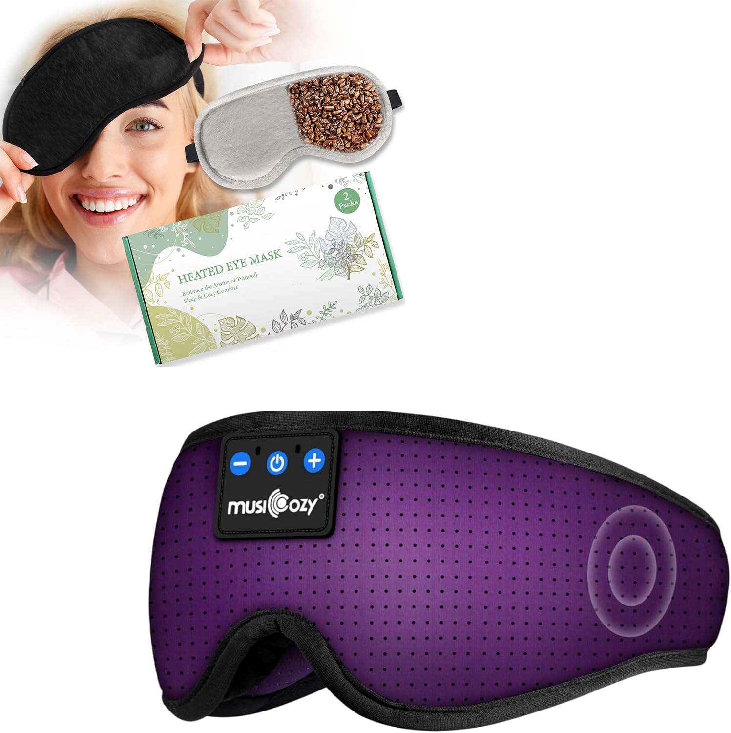 MusiCozy Heated Eye Mask with Bluetooth 5.2 Sleep Headphones - Wireless Headband for Side Sleepers, Men & Women - Perfect for Relaxation, Meditation & Insomnia Relief - Unique Gift Idea for Music Lovers