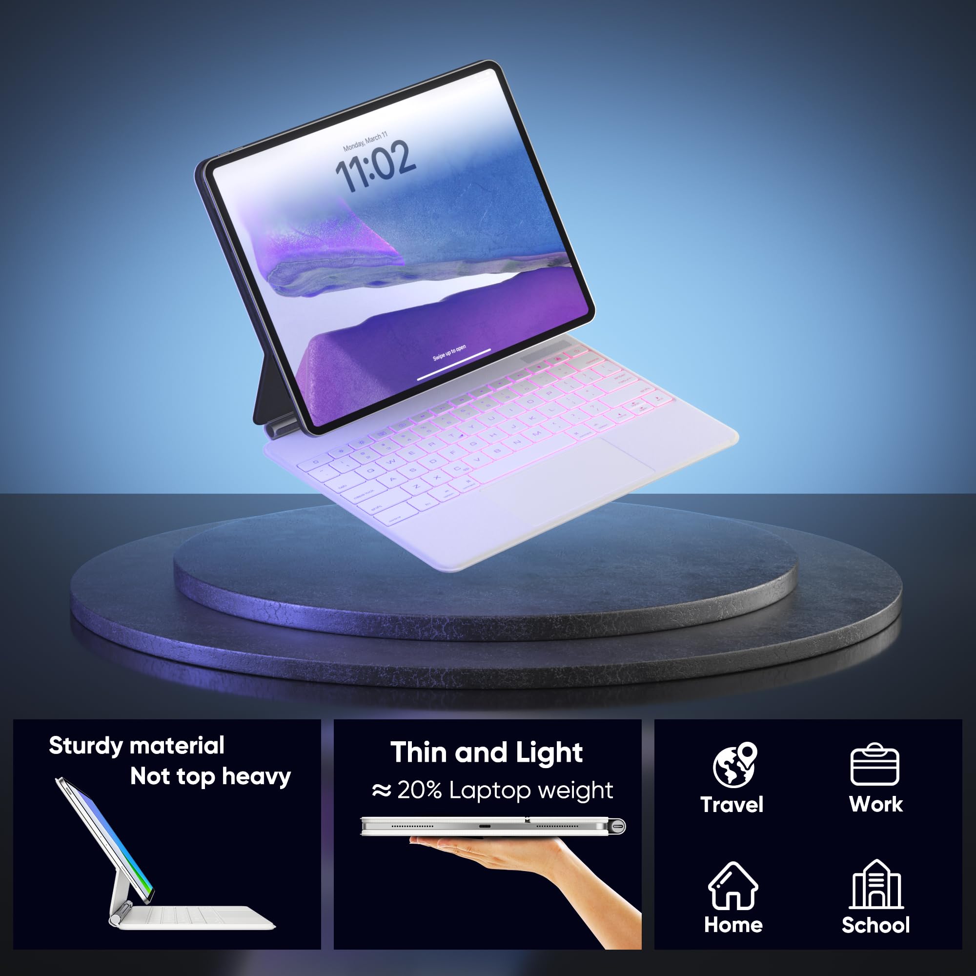 Doqo Magic Keyboard Case for iPad Air 13 (M2/M3) & iPad Pro 12.9 (3rd-6th Gen) - Slim 7-Color Backlit Trackpad Keyboard Cover - Perfect for Work, Study & Creative Projects