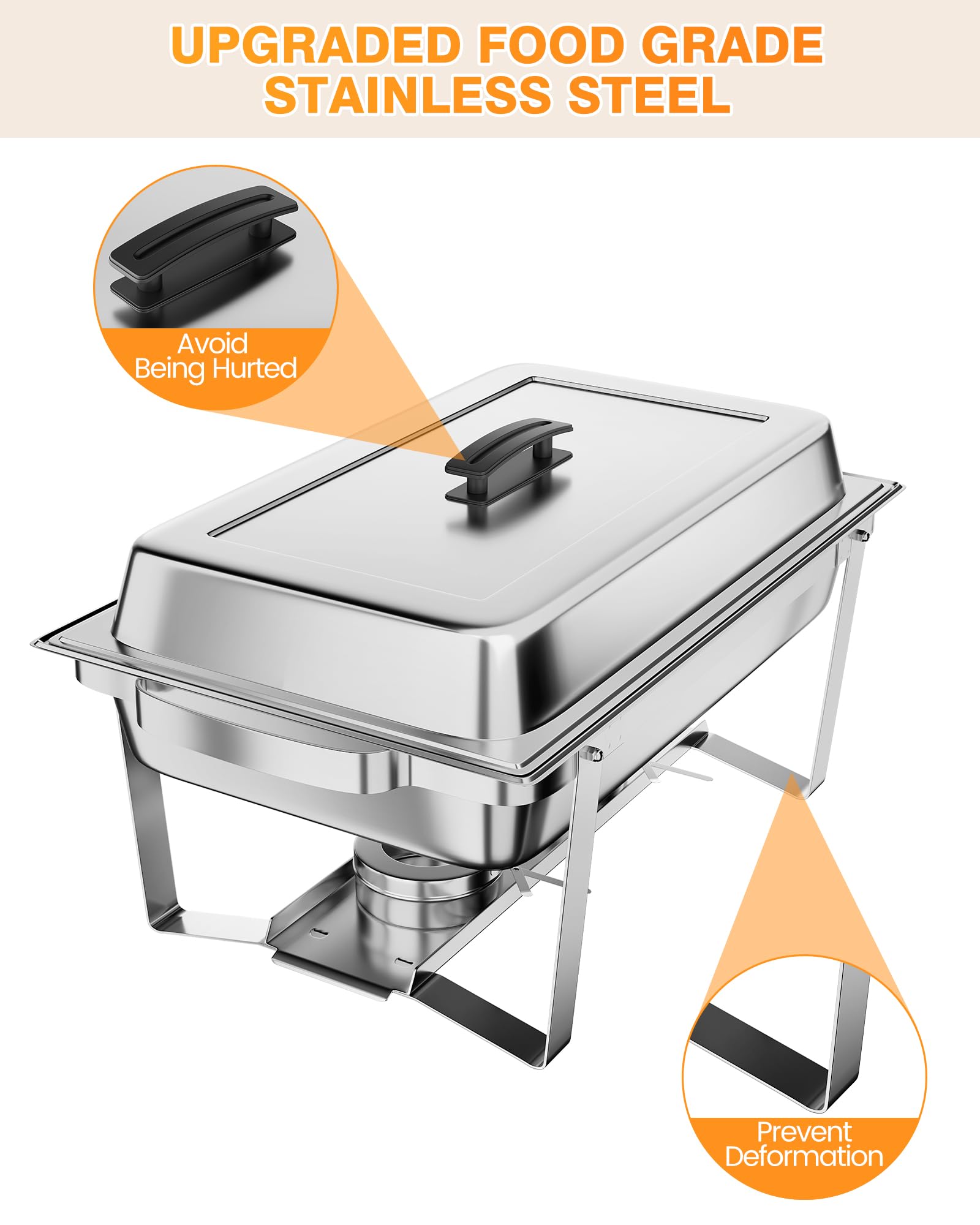 2 Pack 8QT Stainless Steel Chafing Dish Buffet Set - Complete Catering Food Warmer with Water Pan & Fuel Holder for Parties, Weddings, Events & Buffet Serving