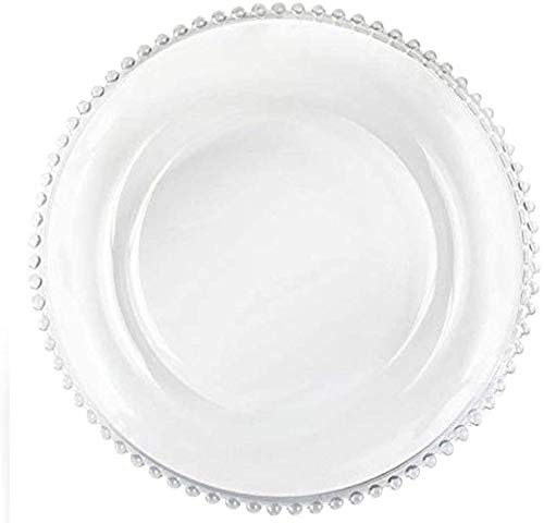 Tiger Chef 24-Pack Clear Glass Beaded Charger Plates - Elegant Round Dinner Plate Chargers for Weddings, Parties & Formal Dining - Durable Placemats for Table Decor & Special Occasions