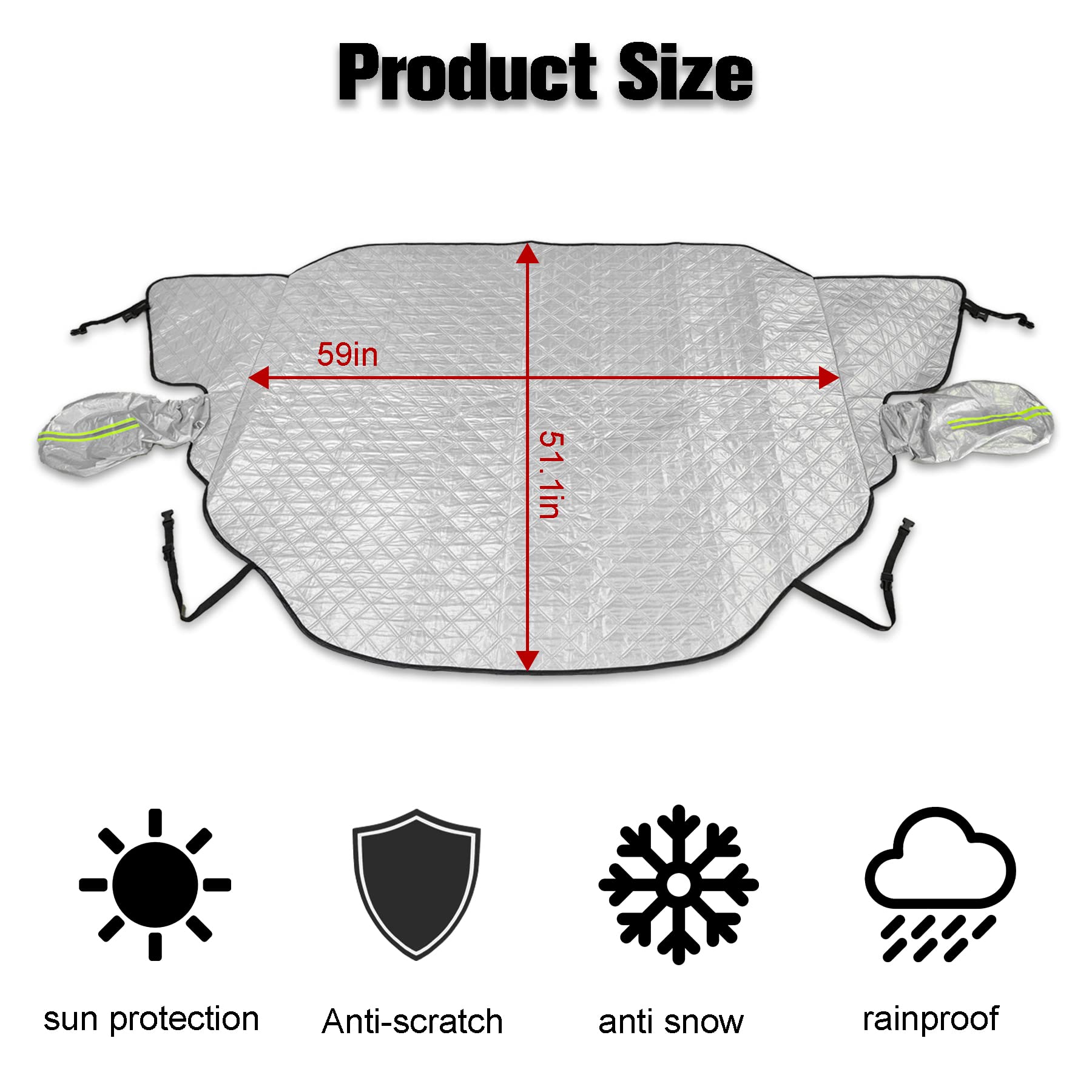 Amiss 4-Layer Magnetic Windshield Snow Cover with Side Mirror Protectors - Universal Fit for SUV, Truck, Sedan, Van - Heavy Duty Winter Car Accessories (Silver) | Perfect for Snowy Days, Parking Protection & Extreme Weather Conditions