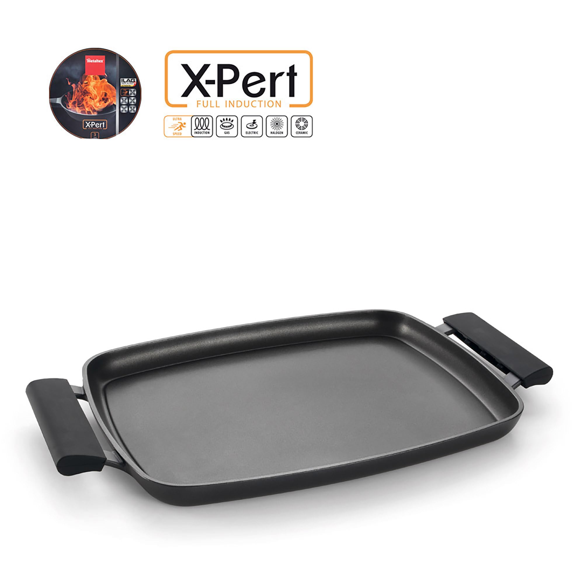 Premium Metaltex Black Grill Griddle 47 x 29 Inch - Heavy Duty Non-Stick BBQ Grill Pan for Outdoor Cooking, Camping & Backyard Parties