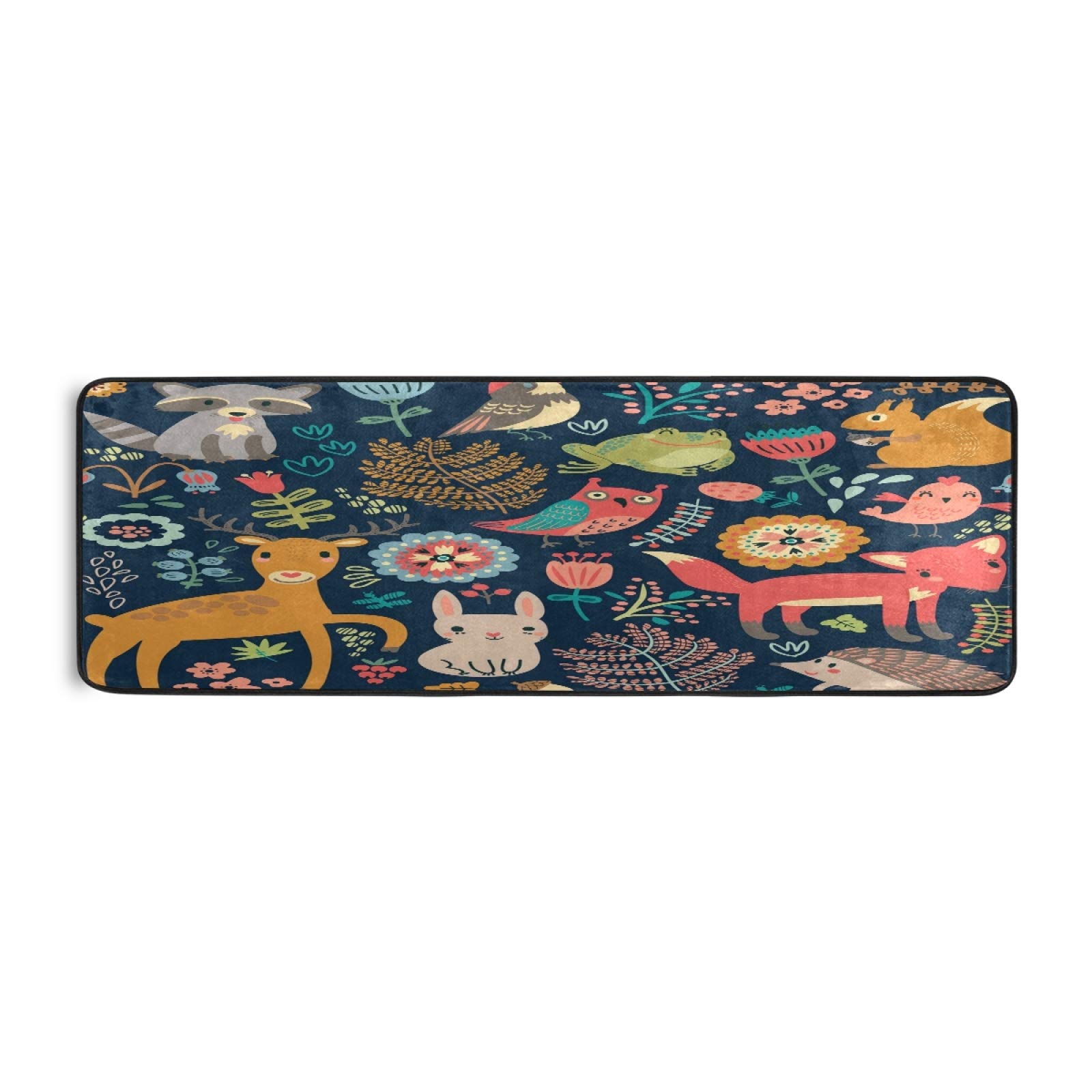 Non-Slip 2'x6' Long Runner Rug with Forest Animal Fox & Rabbit Floral Design - Perfect for Hallway, Living Room, Bedroom, Bathroom & Entryway Indoor Home Decor | Durable & Stylish Floor Mat for Cozy Home Atmosphere