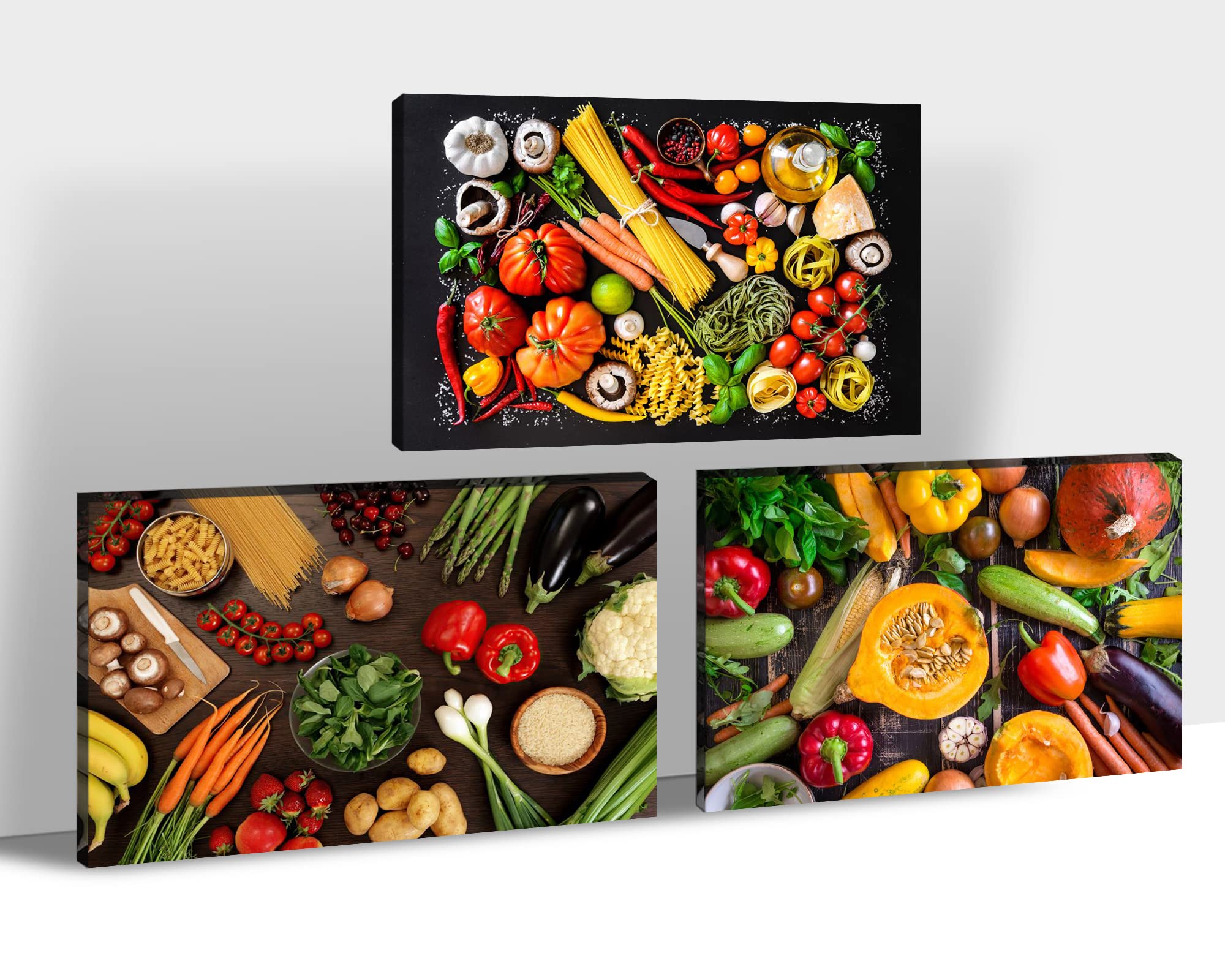 Kitchen Wall Art Canvas - 3pc Fruits & Vegetables Decor for Dining Room
