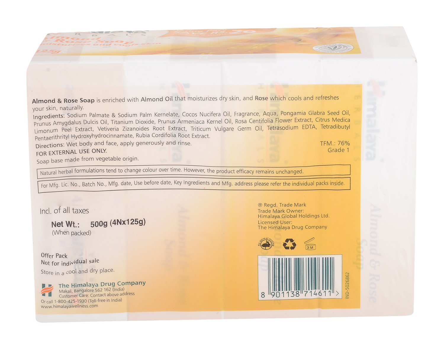 Himalaya Herbals Almond & Rose Soap - 4 Pack (125g Each) for Glowing Skin & Aromatherapy | Natural Skincare & Relaxation