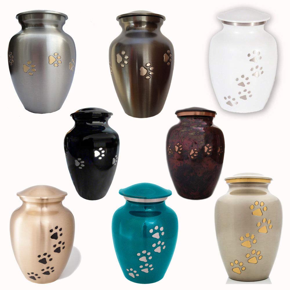 Hand Carved Brass Pet Urn for Dogs and Cats Ashes - Ottillie Paws Legacy Memorial Cremation Urn, Raku Finish, Horizontal Design, X-Large Size, Perfect for Home Memorials and Pet Keepsakes