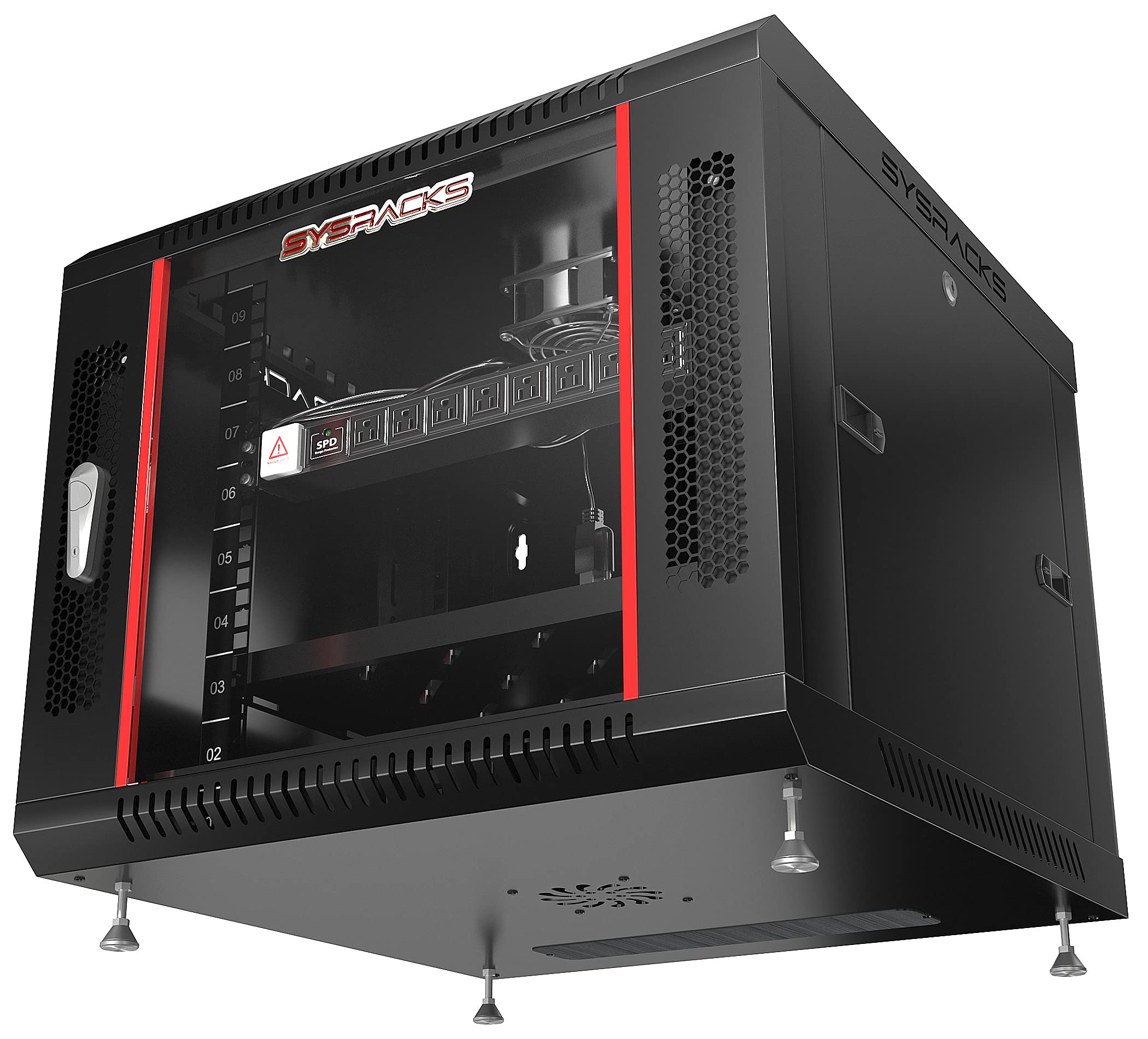 9U Server Rack Cabinet - 24-Inch Deep Wall Mount Network Equipment Rack with Locking Doors, 8-Way Power Strip, Shelf & Cooling Fan - Black | Ideal for Data Centers, Home Offices & AV Systems