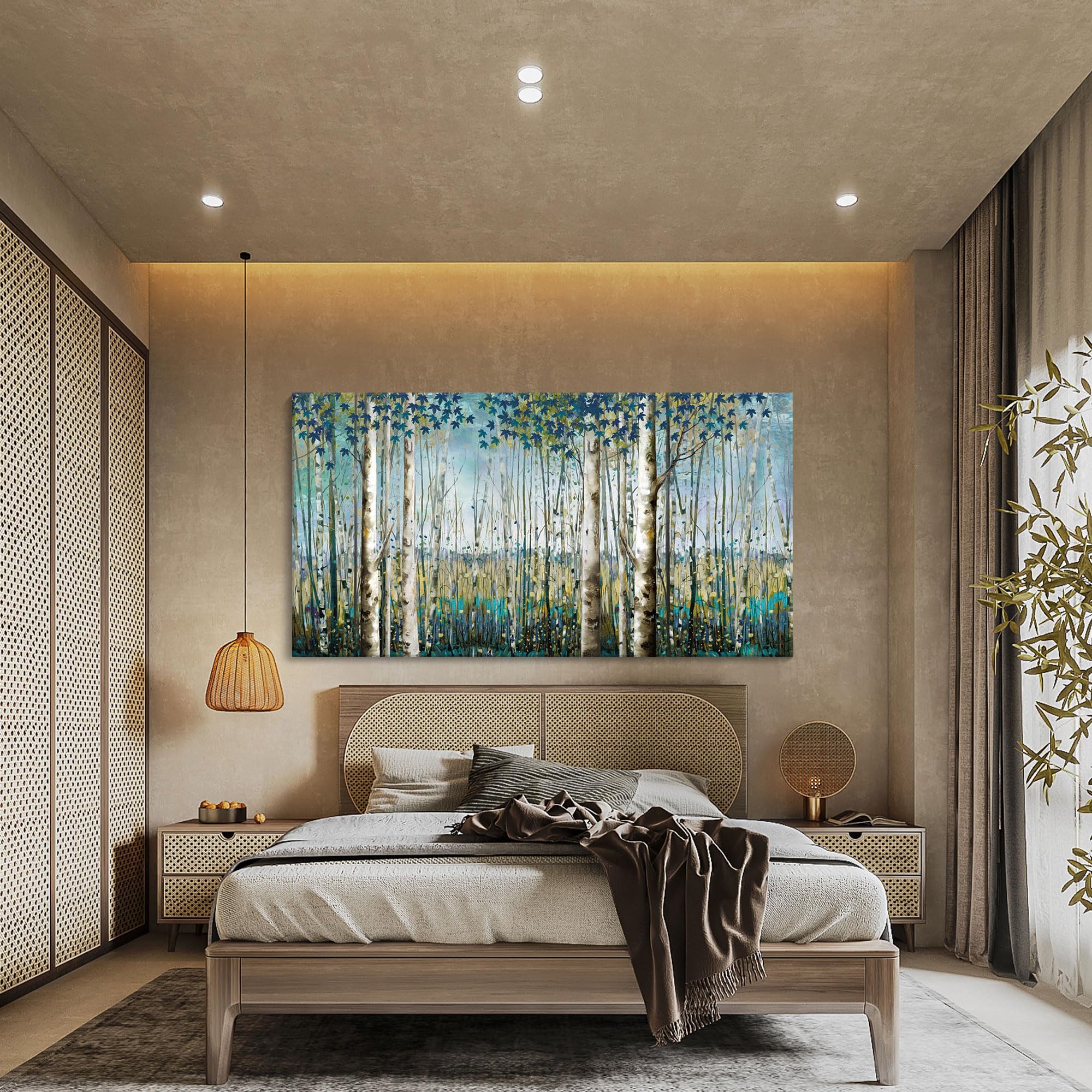 Large Birch Tree Landscape Canvas Wall Art - Nature Inspired Forest Painting for Living Room, Bedroom & Dining Room Decor - 29x58 Inch Farmhouse Wall Decor - Perfect for Home, Office & Cabin Aesthetic