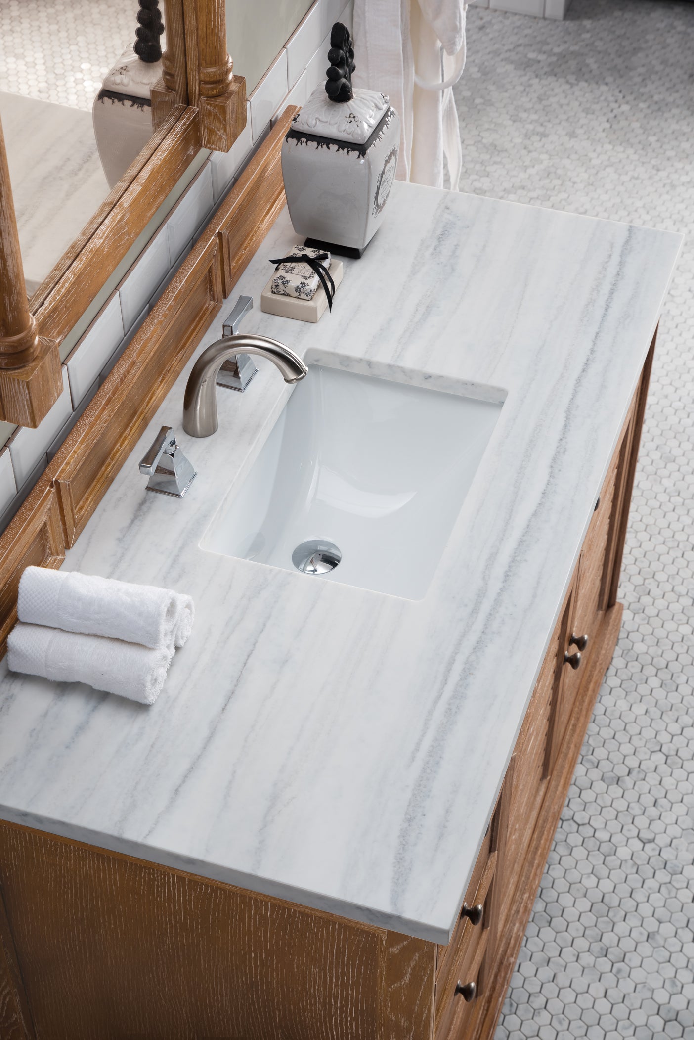 Savannah 48 Inch Driftwood Single Bathroom Vanity with 3CM Arctic Fall Solid Surface Top - Perfect for Modern Farmhouse, Coastal, or Rustic Bathroom Decor