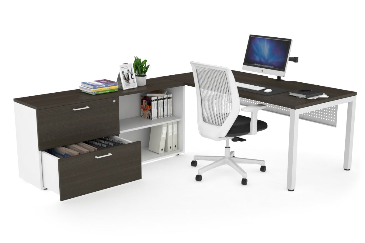 Quadro Square Executive White Frame Office Desk [1800L x 800W with Cable Management] - Perfect for Modern Workspaces & Home Offices
