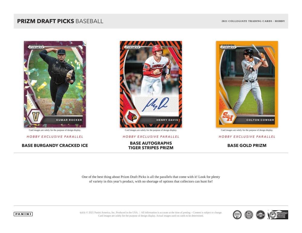 2021 Panini Prizm Draft Picks Collegiate Baseball Hobby Box - 5 Packs (8 Cards Each) with 5 Autographs - Rare Collectible Trading Cards for Sports Memorabilia Fans & Card Collectors - Perfect for Display, Trading, and Investment