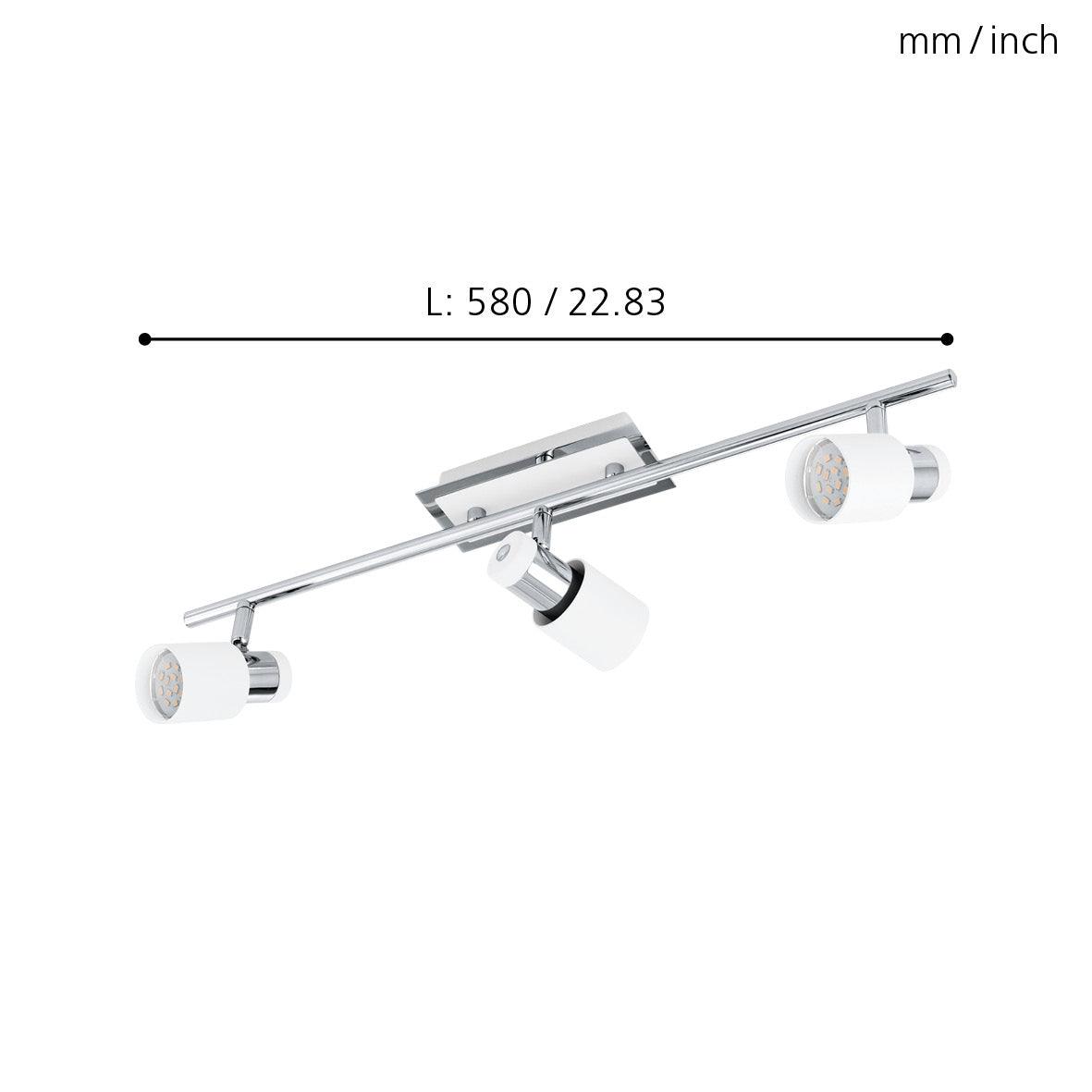 Eglo Davida Chrome & White 3-Light Bar Spotlight - Modern Ceiling Lighting Fixture for Kitchen, Dining Room, and Bedroom