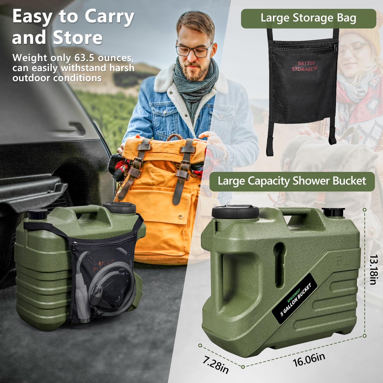 5-Gallon Portable Camping Shower with Food Grade Bucket - Rechargeable Electric Outdoor Shower Pump for Pet Bath, Car Cleaning & Fruit Washing | Perfect for RV Trips, Beach Days & Emergency Preparedness