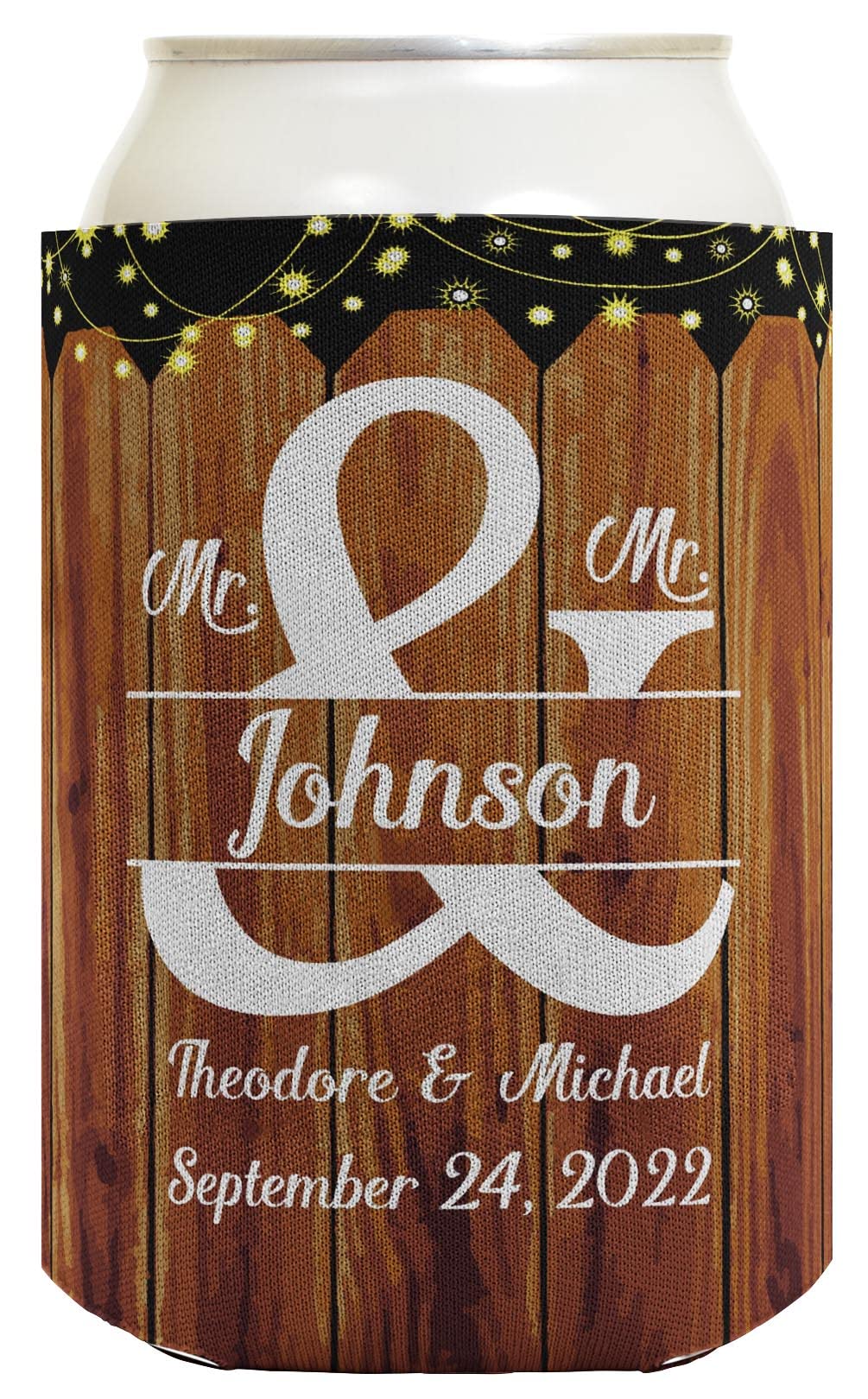 Personalized Mr & Mr Wedding Drink Coolers - 48-Pack Custom Can Insulators with Names & Date - Perfect for Gay Wedding Decorations, Bachelor Parties & Pride Celebrations