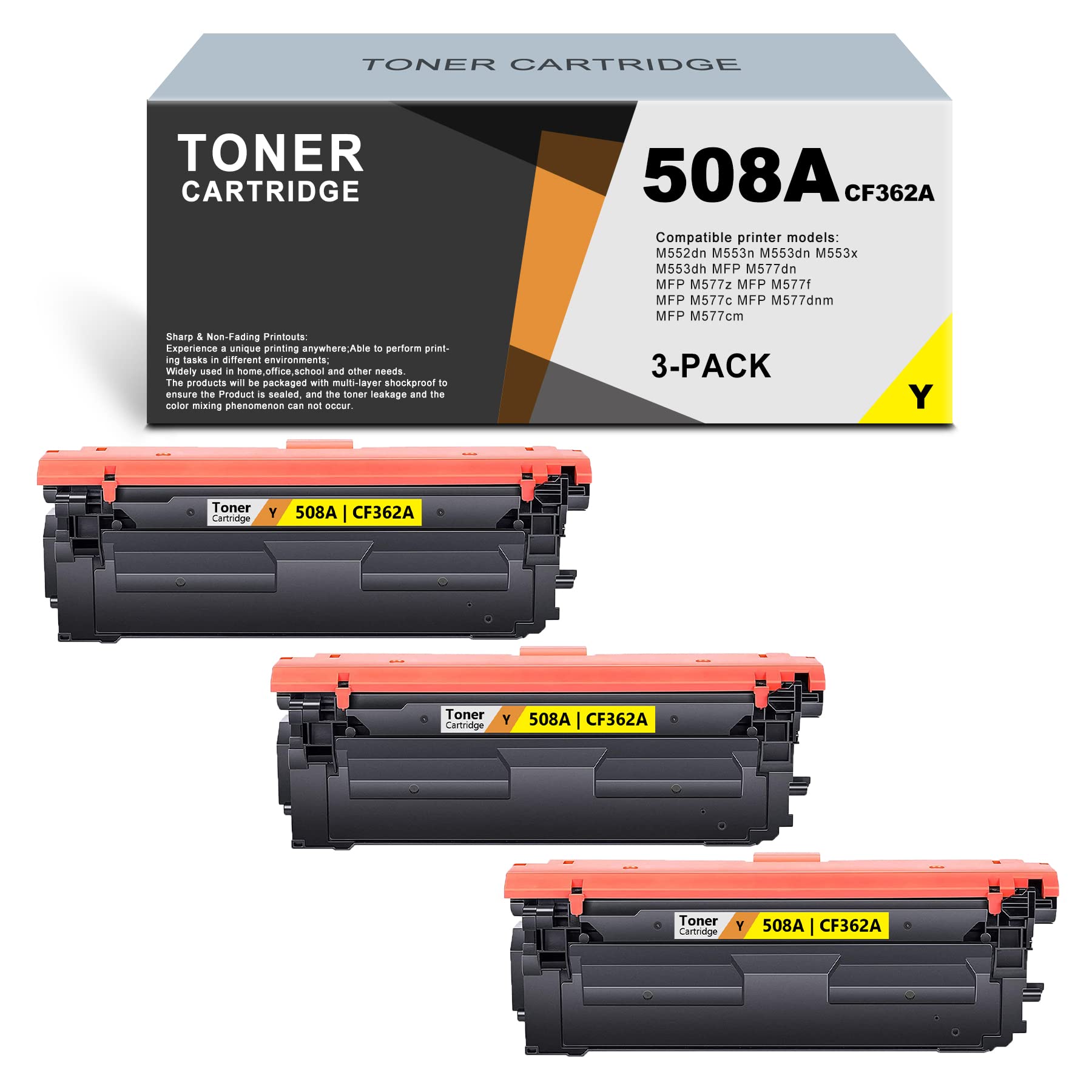 ARSEINK 3-Pack Yellow 508A CF362A Compatible Toner Cartridge Replacement for HP M553x/M553dh/M552dn/M553n/M553dn & MFP M577 Series Printers - High-Quality Printing for Office Documents, Reports, and Business Materials