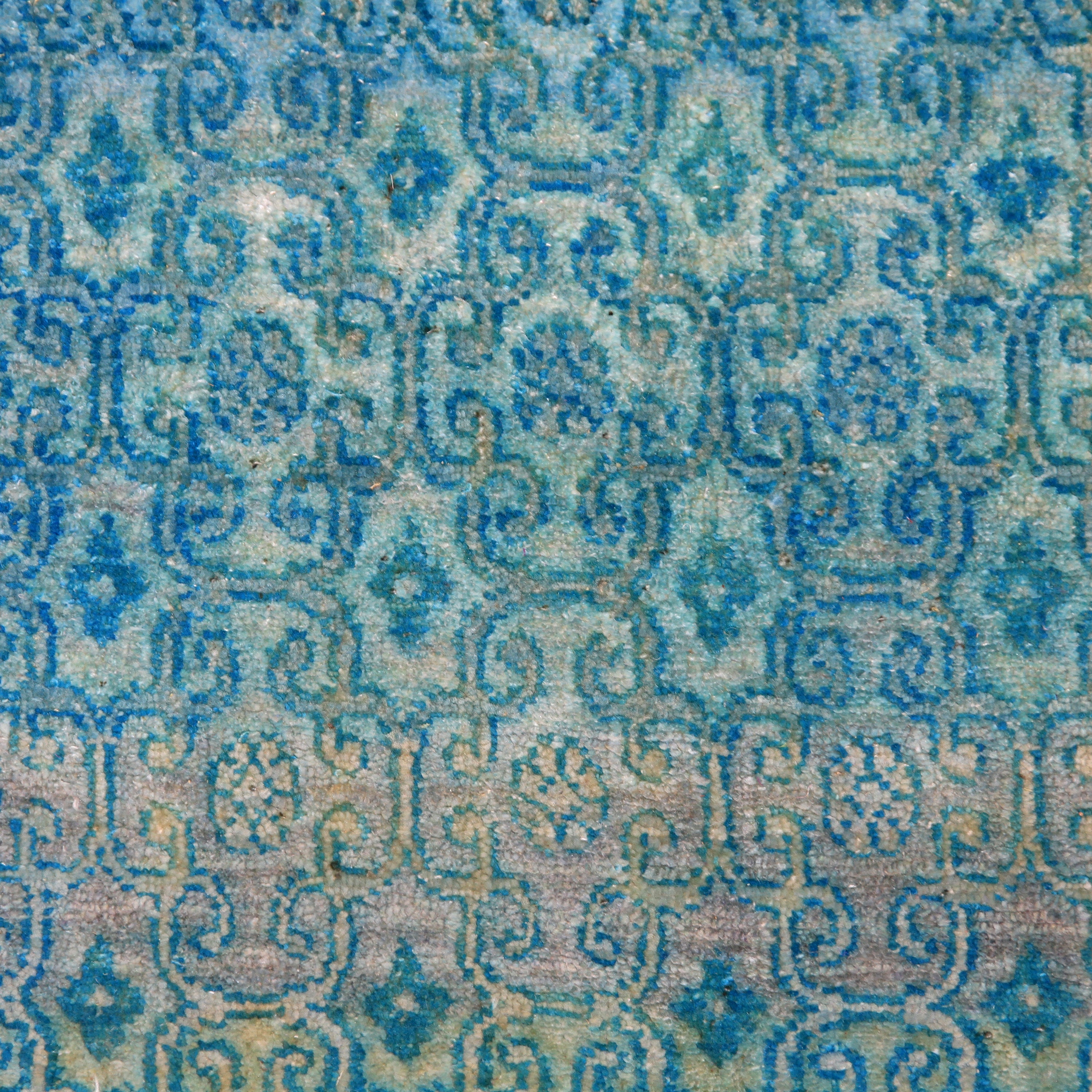 Blue Transitional Wool Silk Blend Runner Rug 2'11