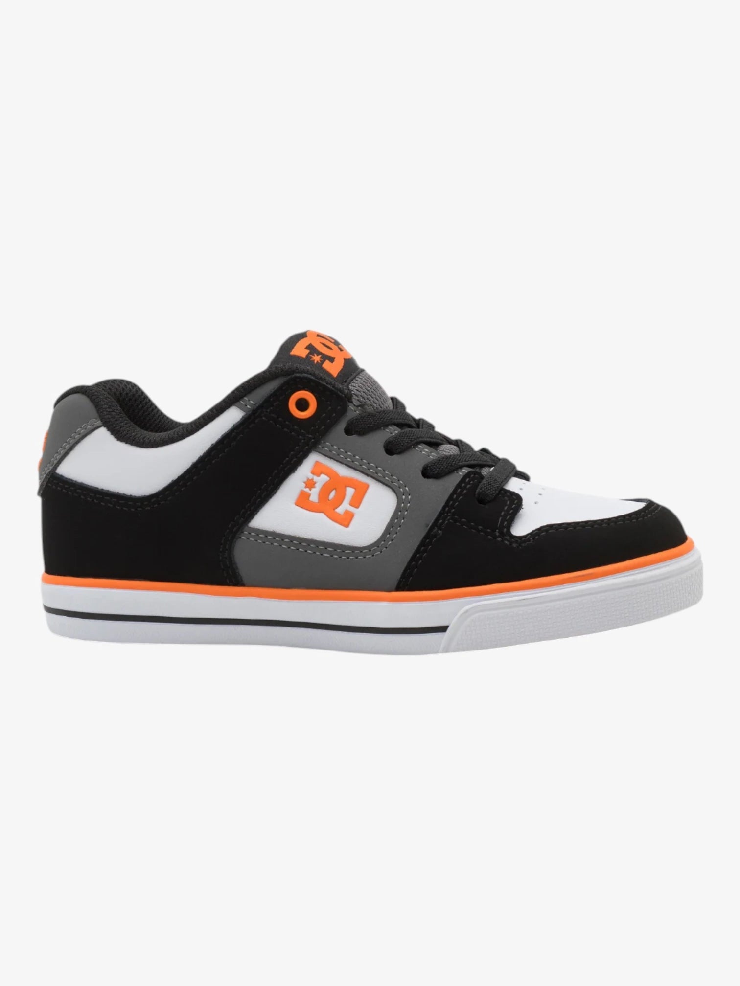 DC Kids Pure Elastic Sneakers - Black, White & Orange | Comfortable & Durable for School, Play & Everyday Wear