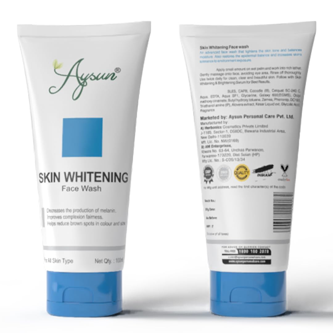 **Aysun Natural Skin Whitening Face Wash with Aloe Vera & Saffron – Gentle Exfoliation, Hydrates & Evens Skin Tone for Glowing Skin – Suitable for All Skin Types (100ml) – Perfect for Daily Cleansing & Brightening Routine**