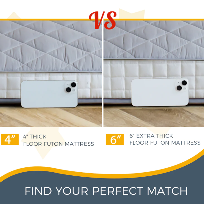 MAXYOYO Japanese Floor Futon Mattress - Diamond Pattern Roll Up Folding Bed for Adults & Guests, Grey | Portable Floor Sleeping Mat for Small Spaces, Camping & Travel