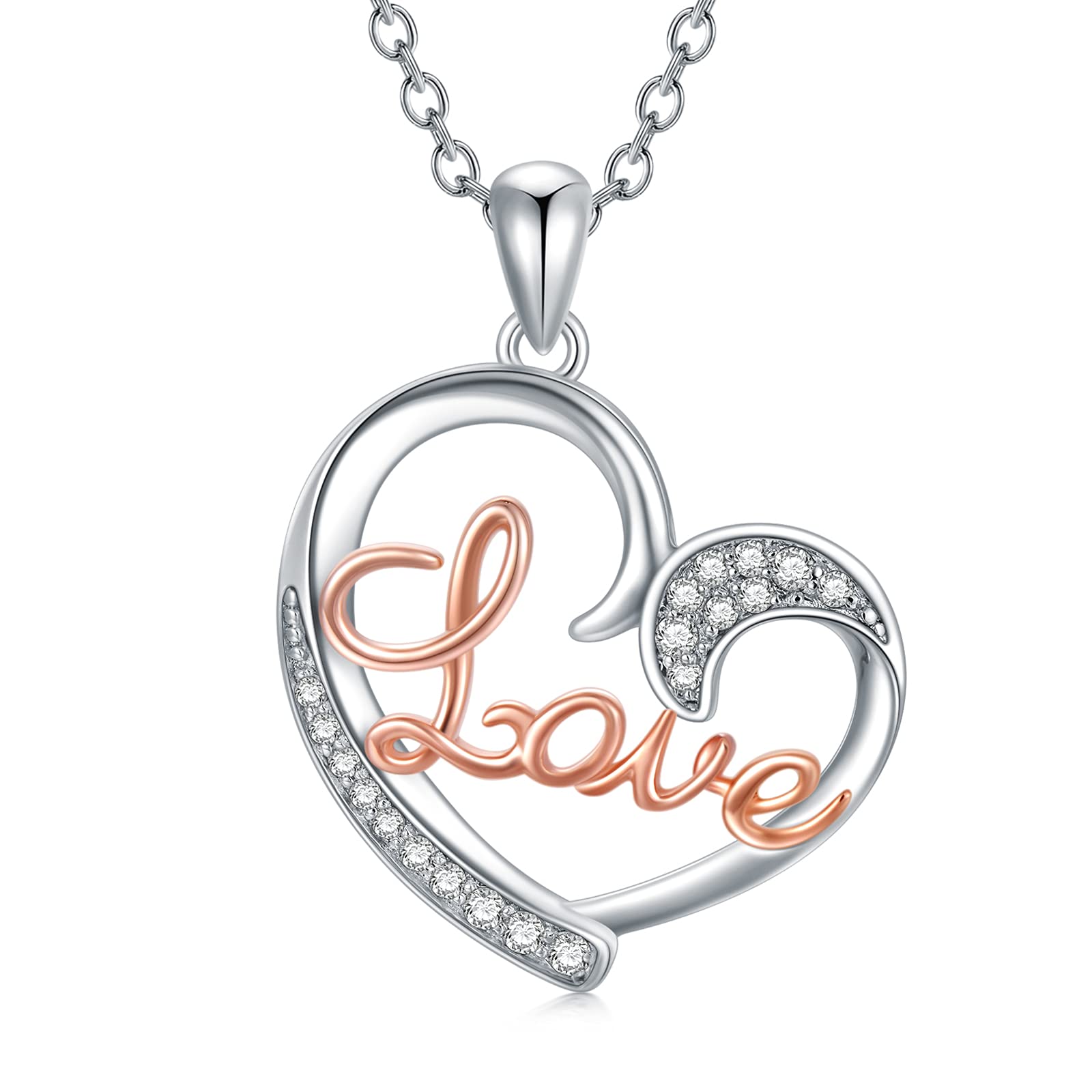 18K Rose Gold Plated Diamond Heart Infinity Necklace for Women - Sterling Silver Love Pendant Jewelry Gift for Mom, Wife, Girlfriend - 18