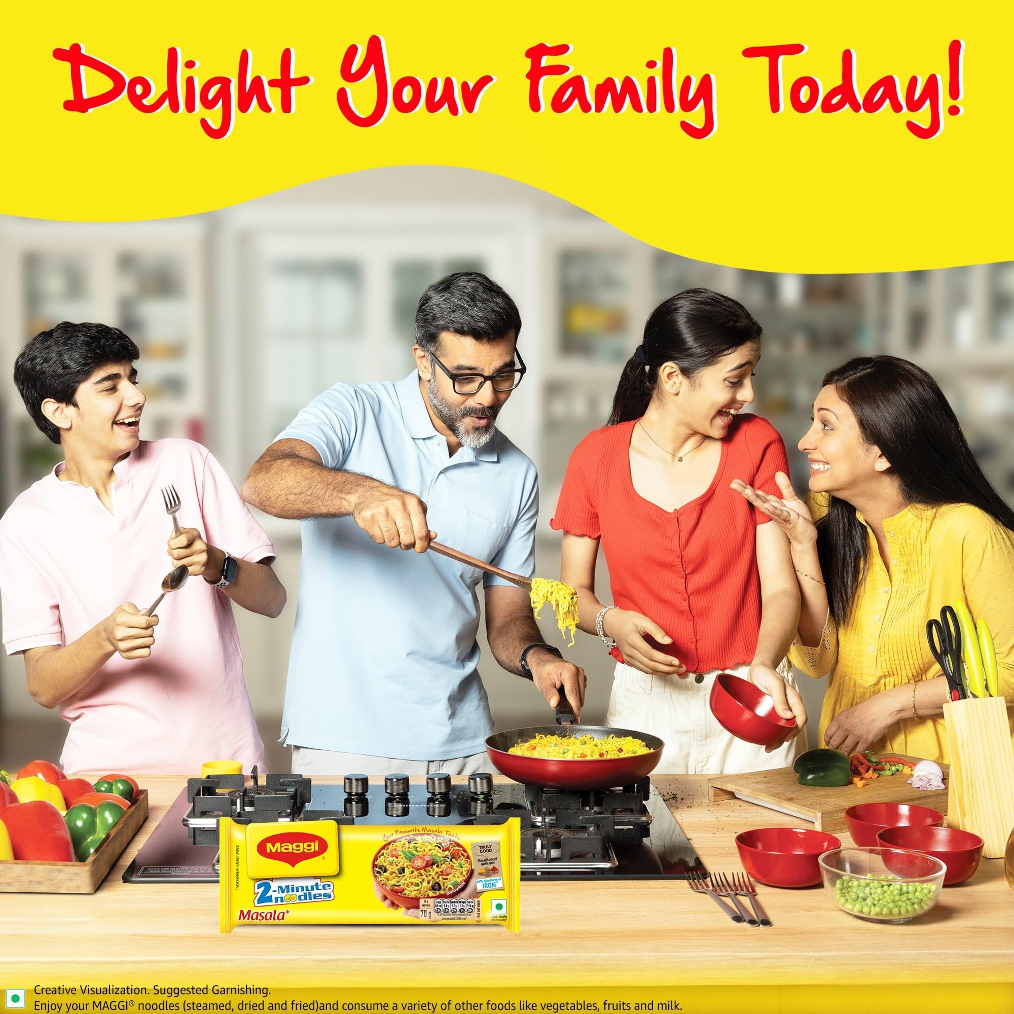 MAGGI 2-Minute Instant Masala Noodles - Iron Enriched, Premium Spices, Classic Flavor (560g) | Quick Meal, Snack, Lunchbox & Emergency Food for Busy Days