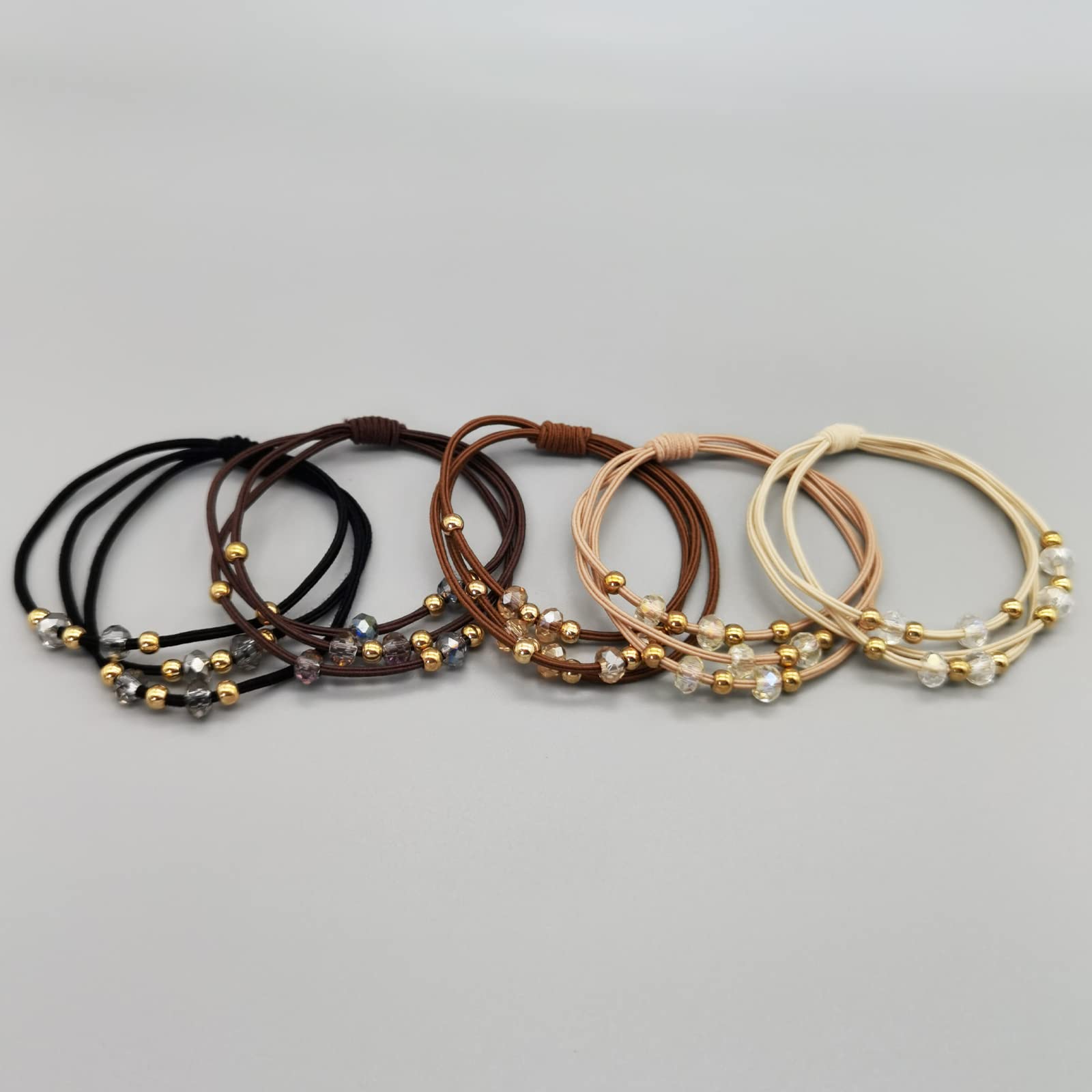 10pcs Small Gold Bead Hair Ties - Elastic Ponytail Holders for Women & Girls - Crystal Bead Hair Tie Bracelets for Thick, Thin & Curly Hair (5 Colors) - Perfect for Daily Wear, Parties & Gifts
