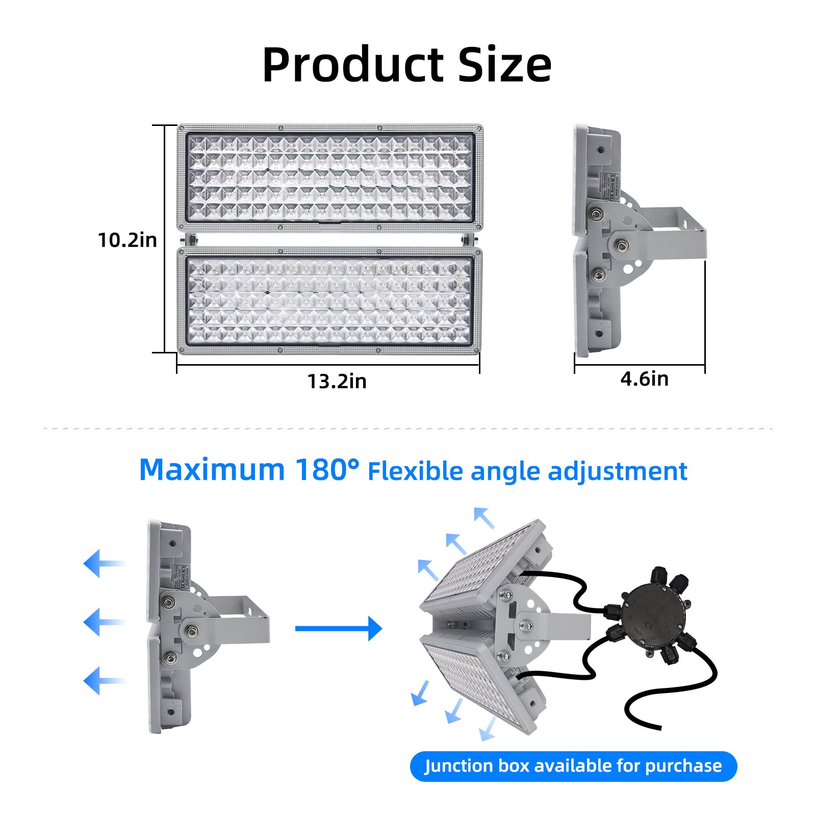 Kekeou 200W LED Flood Lights Outdoor - 28000LM 6500K Stadium Lights, IP67 Waterproof Adjustable Lighting Angle for Backyard, Arena, Parking Lot, Garden & Sports Field