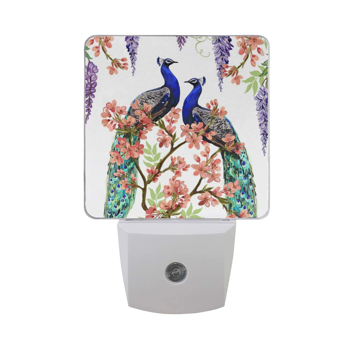 Vikko 2 Pack LED Floral Wisteria Cherry Blossom Night Light with Peacock Design - Dusk to Dawn Sensor Plug-in Nightlight for Bedroom, Living Room, Hallway - Perfect for Kids & Adults Home Decor (Ideal for Nursery, Bathroom, Staircase Safety Lighting)